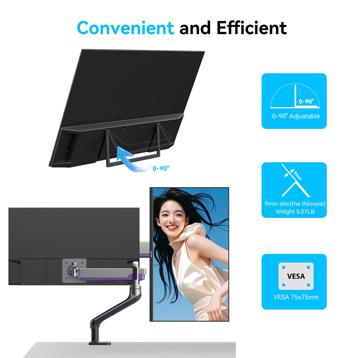 Prechen 23.8" 200hz Portable Touchscreen Monitor 99% sRGB VA FHD 1080P, VESA, Built-in Speaker, w/90°Adjustable Stand USB-C HDMI External Second Touch Screen Display for Laptop/PC/Phone