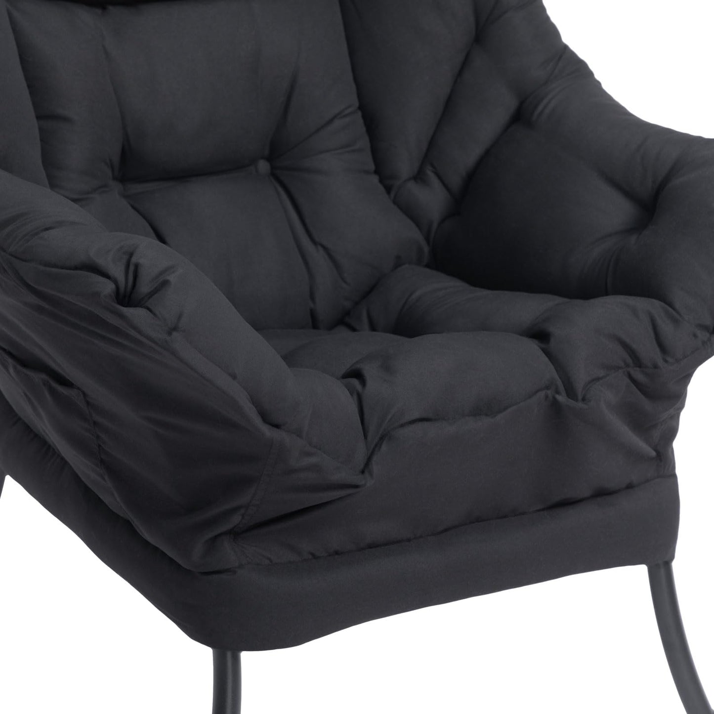 HollyHOME Lazy Chair with Foldable Ottoman, Accent Comfy Lounge Armchair and Folding Footrest Stool, Leisure Sofa Reading Chair and Footstool for Living Room, Bedroom, Dorm,Black
