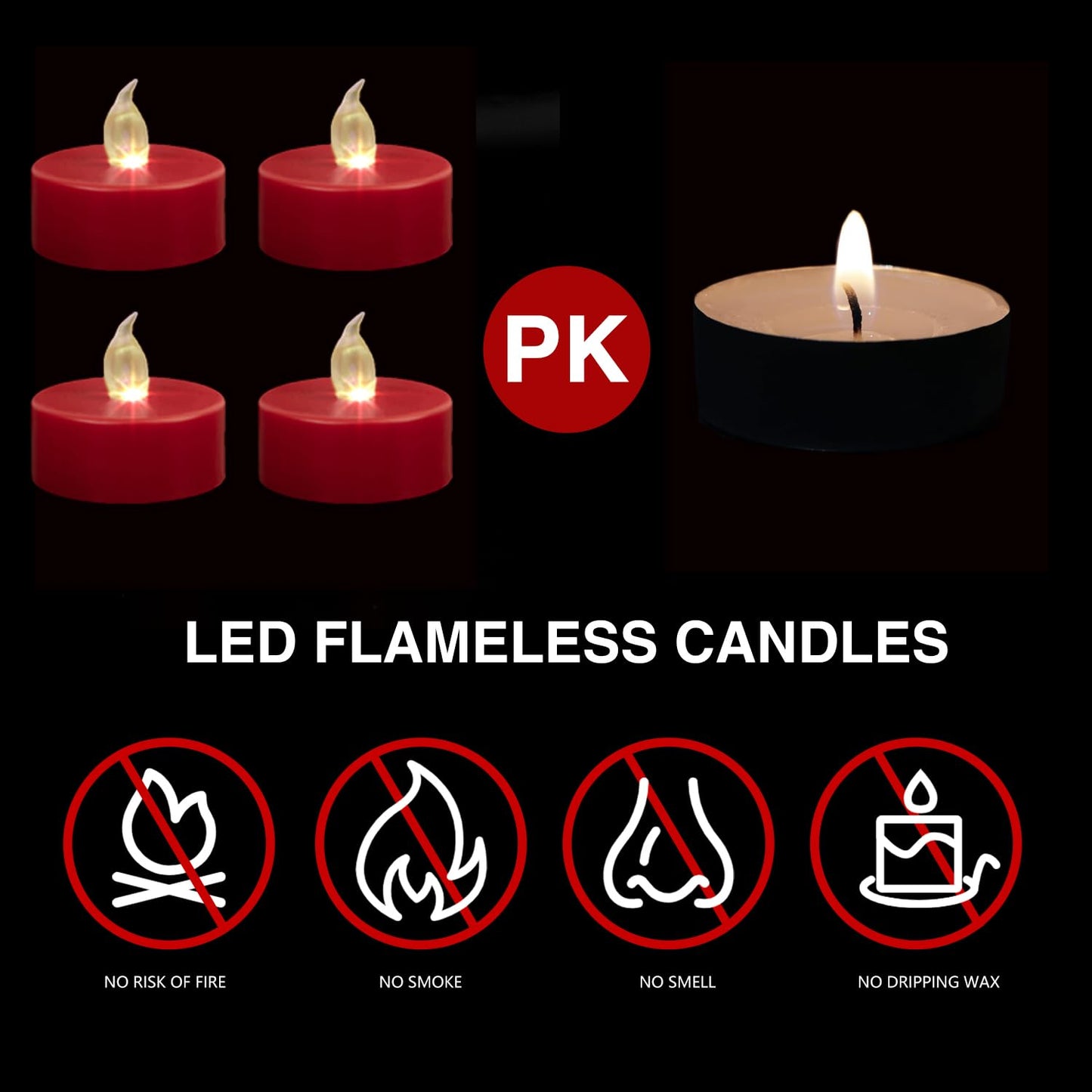 Boakboary Tea Lights Flameless Battery Operated Candles-100PACK Red LED Flickering Votive Candle Long Lasting 200 Hours, Realistic and Bright for Seasonal Festive Celebrations Decoration