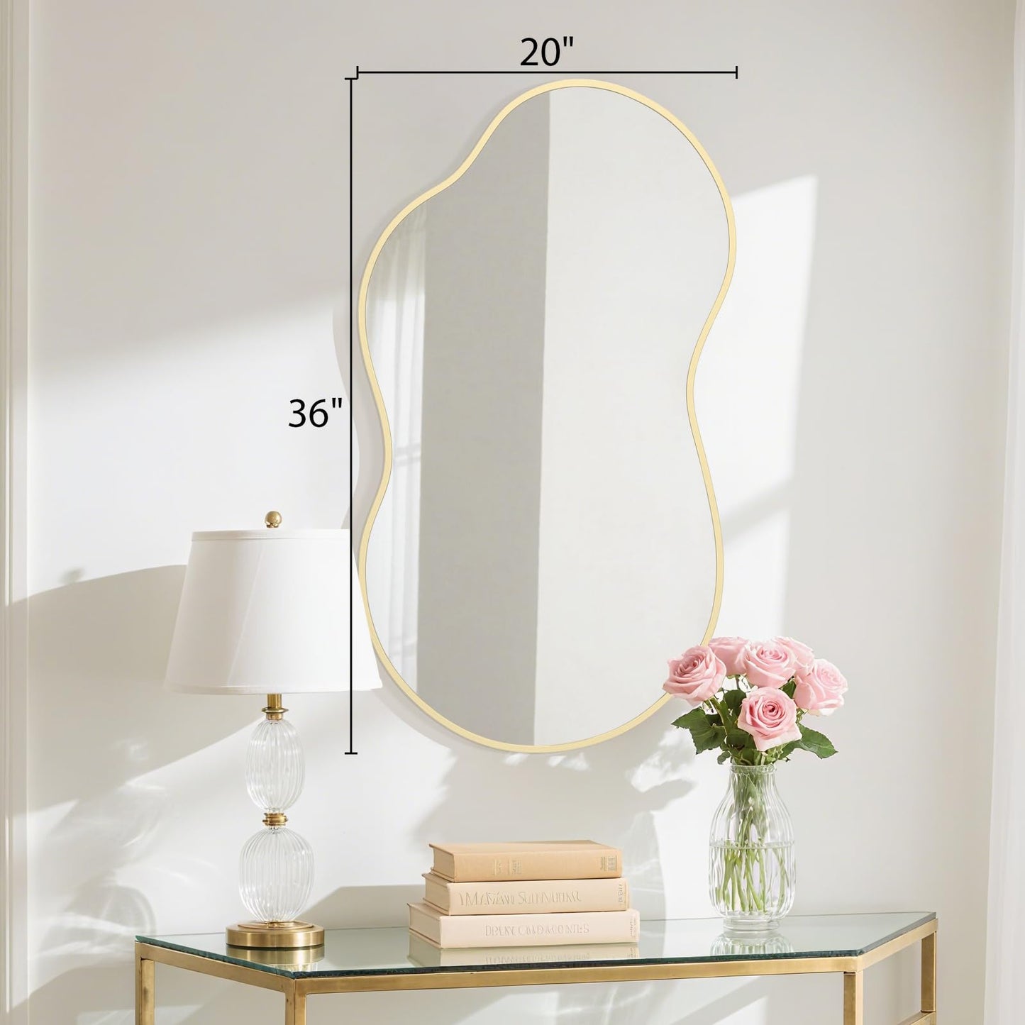 HOMECOOKIN 36" H x 20" W Irregular Wall Mirror, Asymmetrical Decorative Mirror with Gold Aluminum Frame, Wavy Abstract Gold Mirror, for Living Room, Bedroom, Bathroom, Entryway, Cloakroom