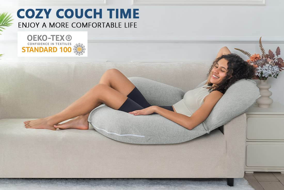 INSEN Reading Pillow, Back Pillow for Sitting in Bed and Couch, Gaming Pillow for Adults, Sit Up Support for Bed, Grey Jersey