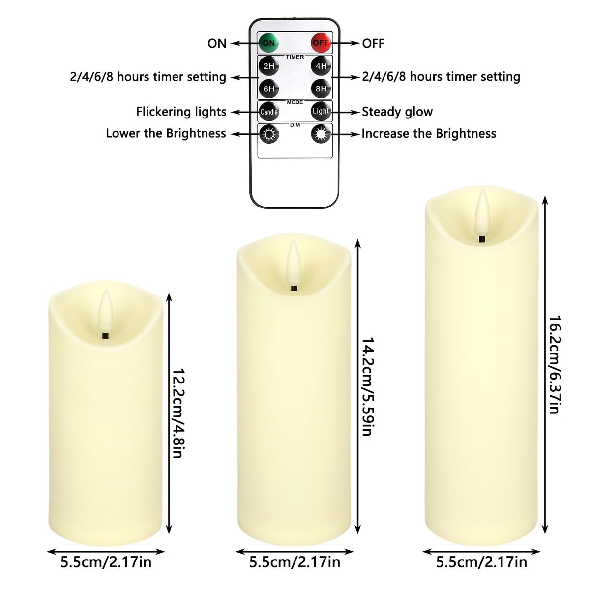 YOROXRG 24 Pack Christmas Decoration Flickering Flameless Candles, Battery Operated Candles,LED Candles for Home Decor,Wedding,Halloween,Birthday,Valentine'sDay (D2.2 xH 5" 6" 7" Ivory)