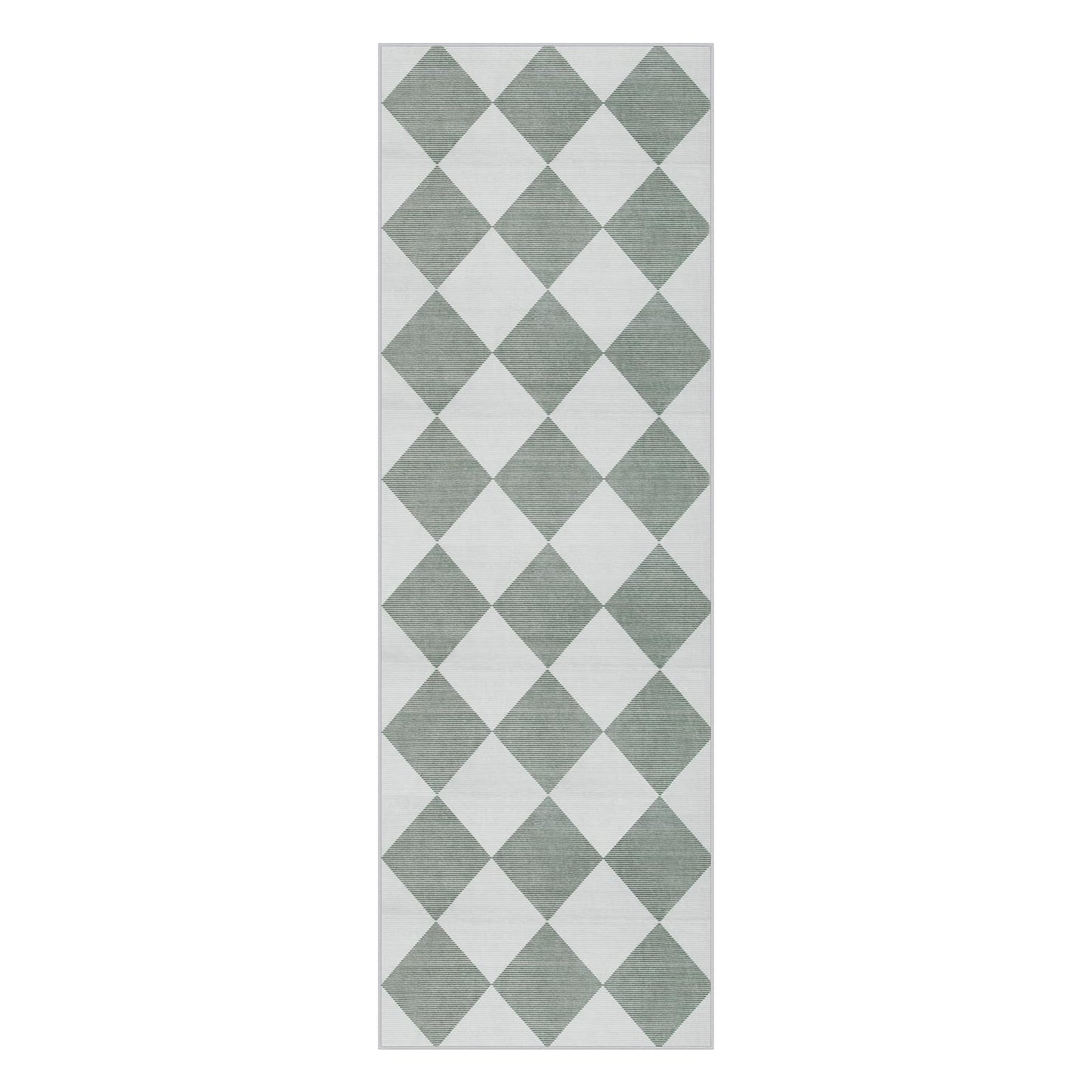 Beeiva Checkered Print Bathroom Runner Rug 2x6, Washable Non Slip Runner Rug for Hallway Ultra Thin Soft 2x6 Capet for Bedroom Decor, Modern Diamond Alfombra for Kitchen Laundry Entryway (Green/White)