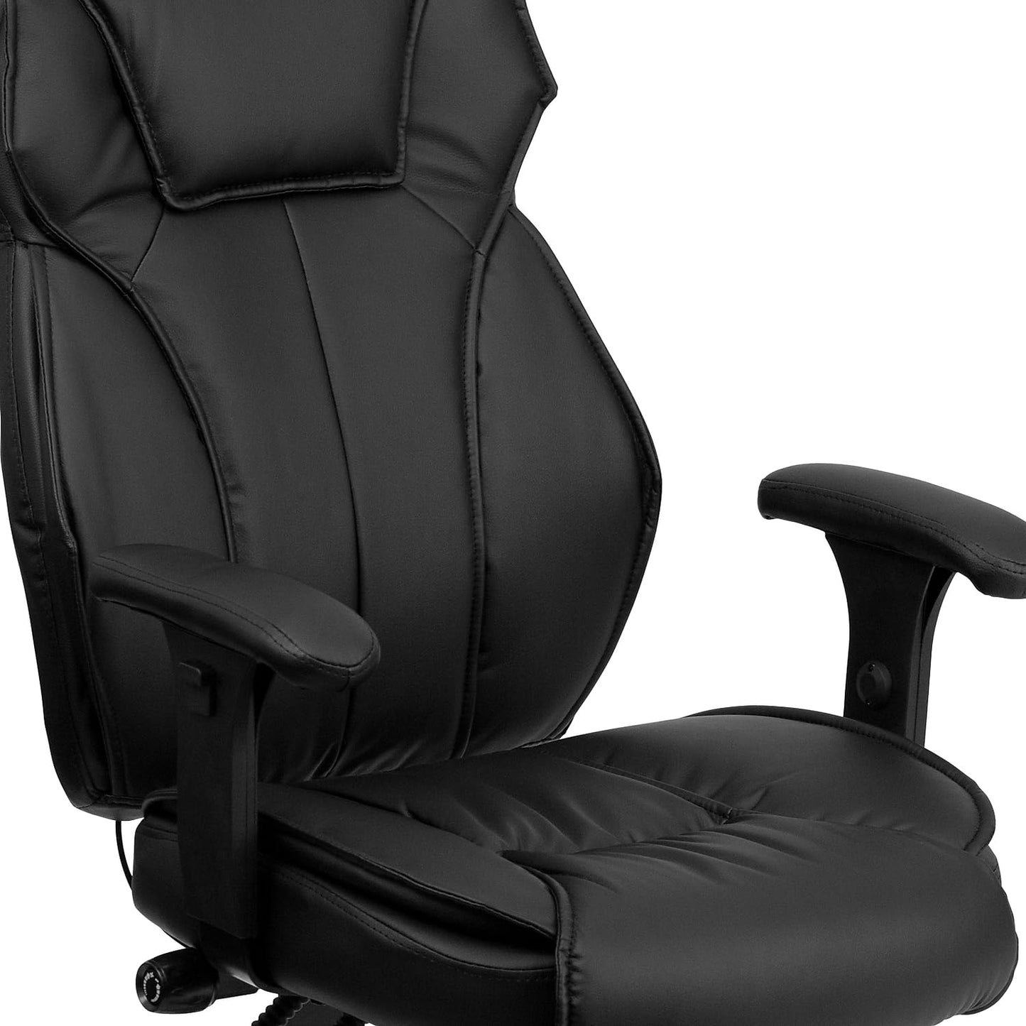 Flash Furniture Hansel High Back Black LeatherSoft Multifunction Executive Swivel Ergonomic Office Chair with Lumbar Support Knob with Arms
