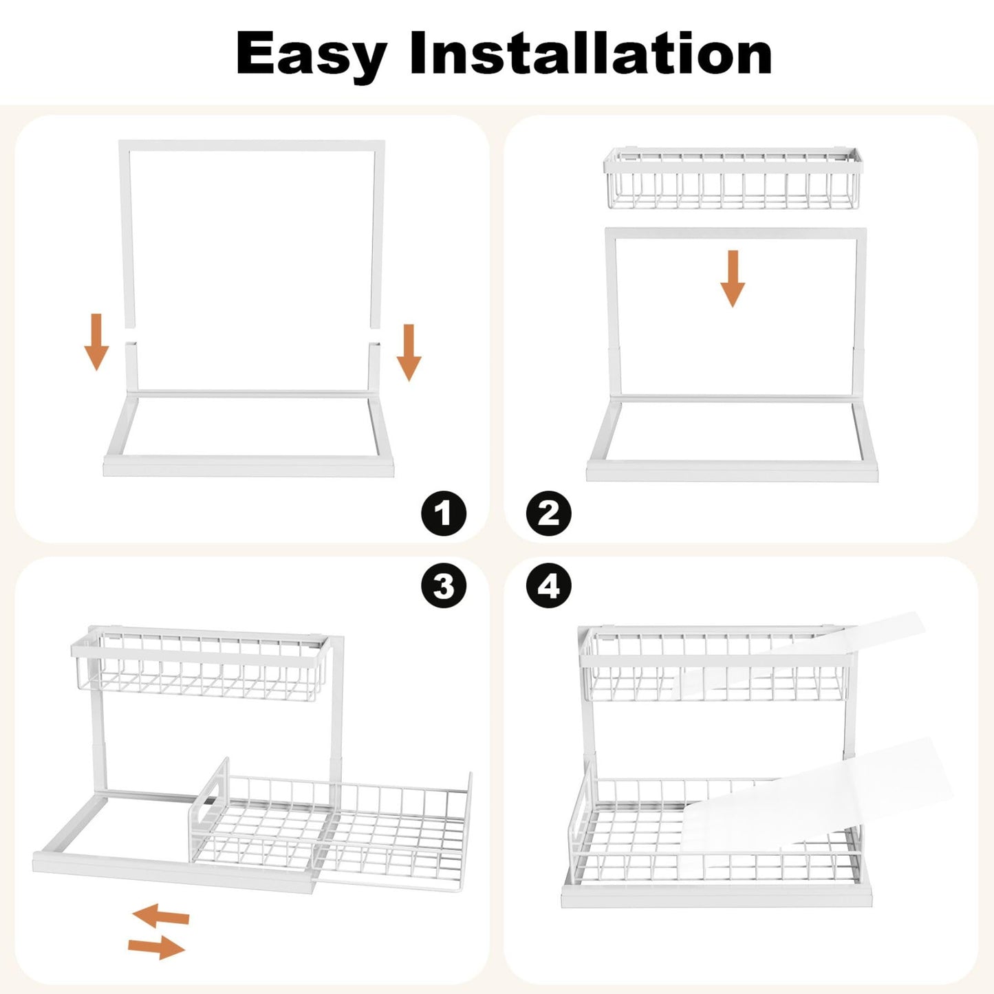REALINN Under Sink Organizer, Pull Out Cabinet Organizer, 2 Tier Metal Slide Out Shelf with L Shaped Design for Kitchen, Bathroom, Laundry, and Utility Cabinet Storage for Deep Cabinets, White, 2 Pack