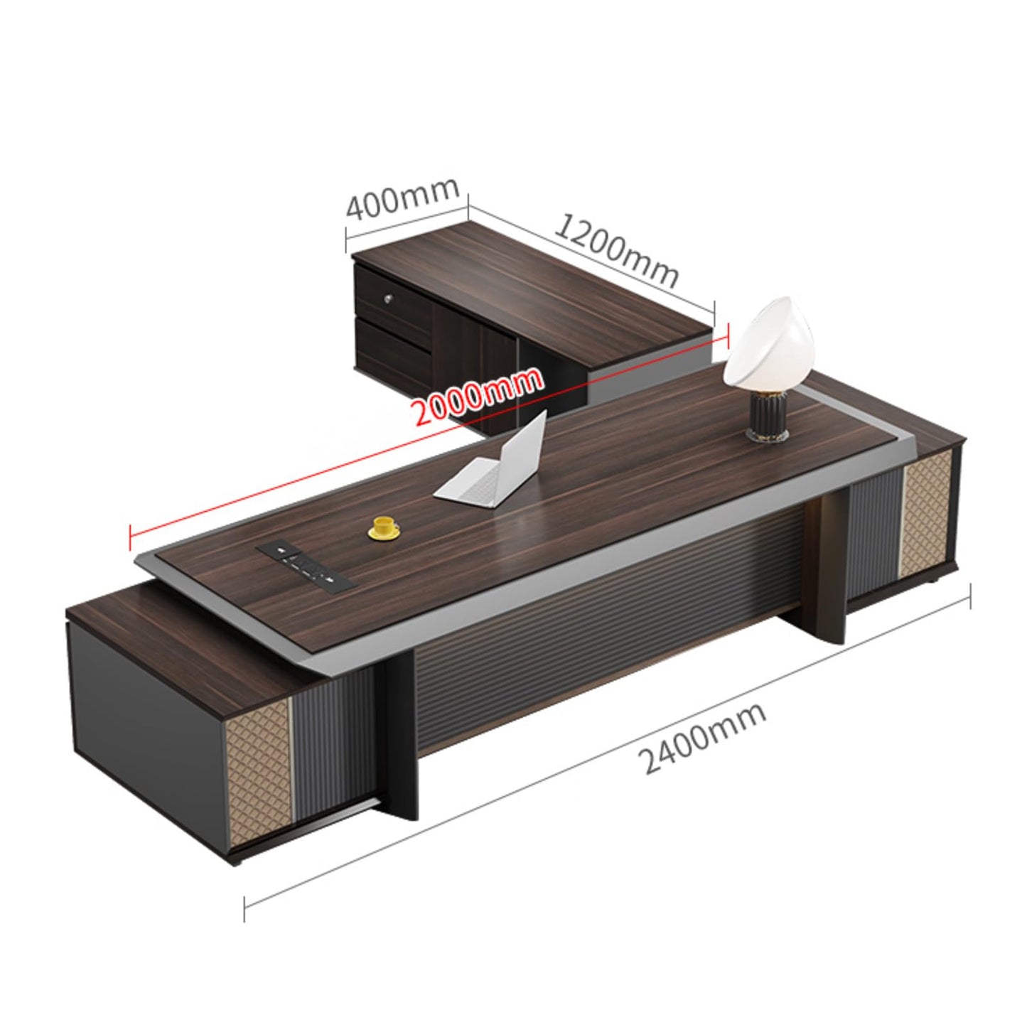 LSIGHTUS Luxury L Shaped Executive Office Desk Computer Desk with File Drawers Study Writing Table Business Furniture Set for CEO Boss