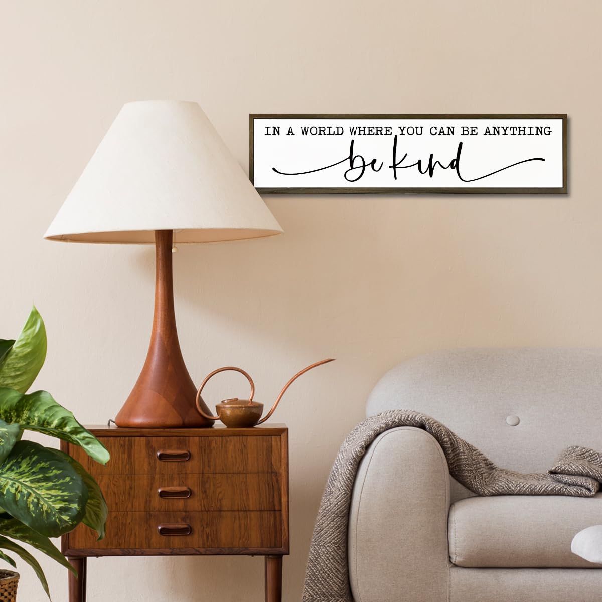 Inspirational Wood Sign, Wall Decor Art, Farmhouse Home Office Cubicle Decor, Bedroom Decoration for Women Girls Teens, In A World Where You Can Be Anything Be Kind Sign 17.8x4x1.2 inches