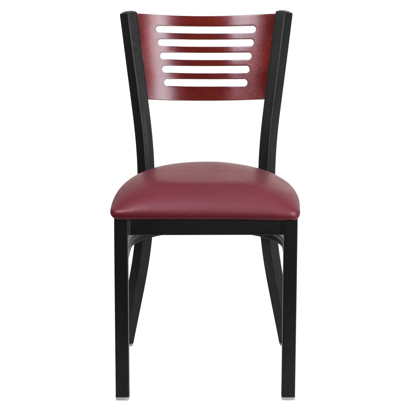 Flash Furniture HERCULES Series Black Slat Back Metal Restaurant Chair - Mahogany Wood Back, Black Vinyl Seat