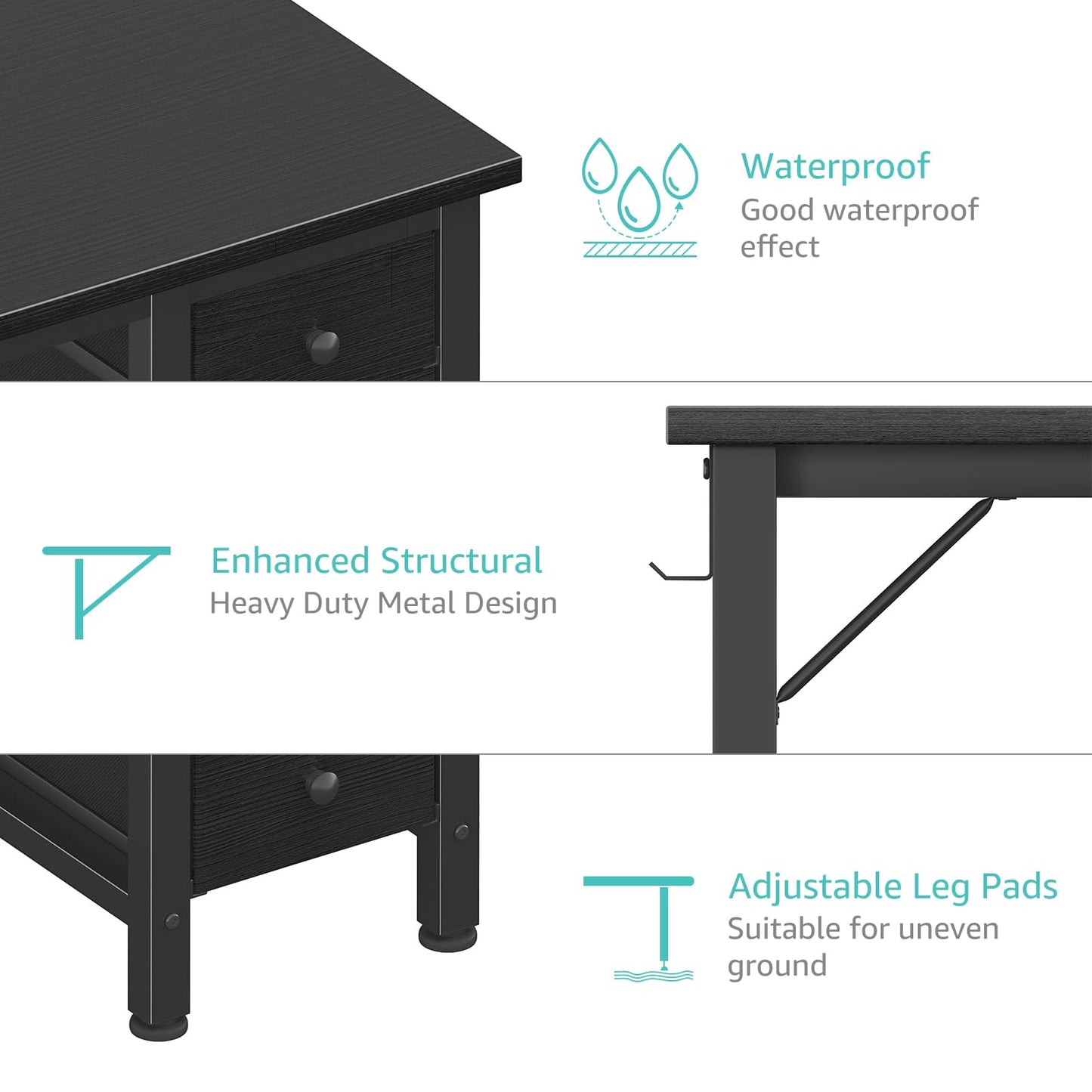 Lufeiya Small Gaming Desk with 4 Drawers, 40 Inch Kids Girls Teen Cute Study Desk for Bedroom, Reversible Work Computer Writing Table Desks for Small Space Home Office, Black