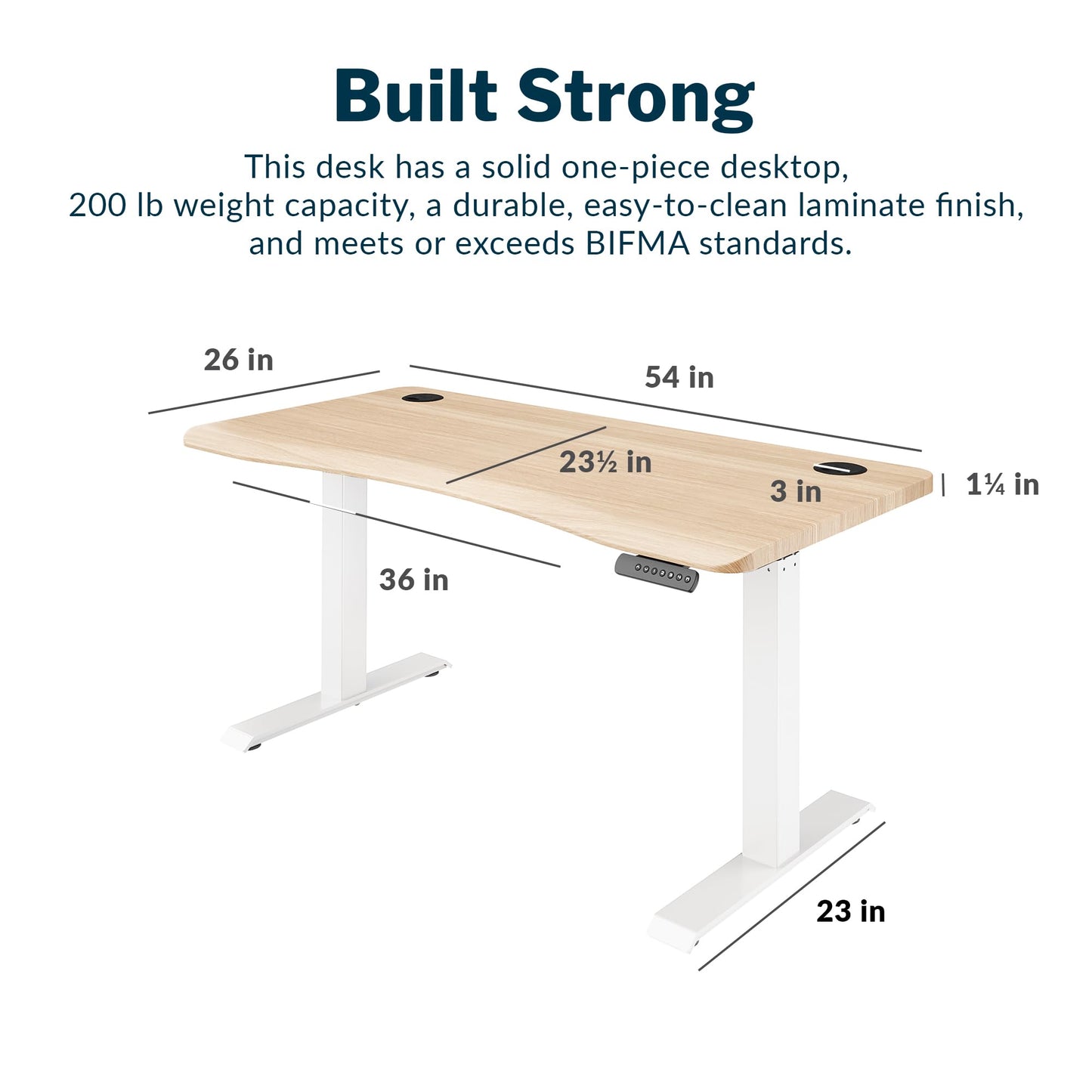 Vari Ergo 54x26 Electric Standing Desk – Height Adjustable Sit Stand VariDesk + Curved Waterfall Edge, 4 Memory Settings, Quick Assembly, Cable Management, 200 lb Capacity – Light Wood (2 Boxes)