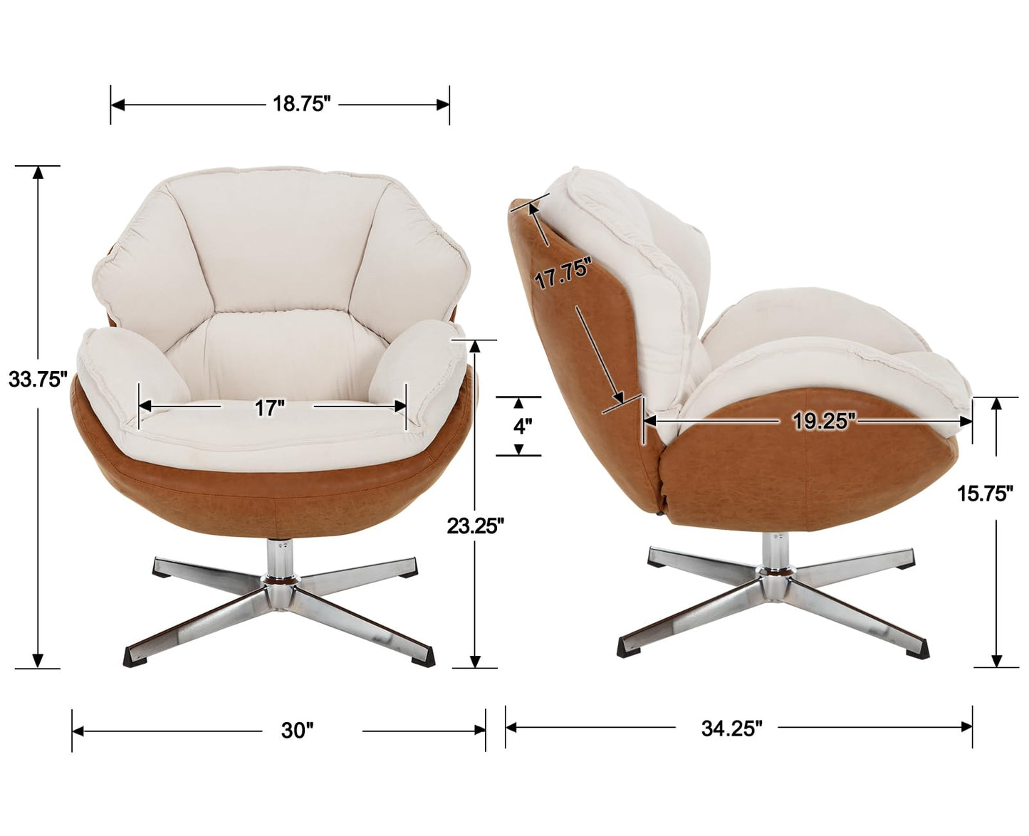 BESTANO Swivel Accent Chair, Chenille Upholstered Modern Living Room Chair with Backrest 360 Degree Metal Base Armless Reading Chair for Bedroom, Beige