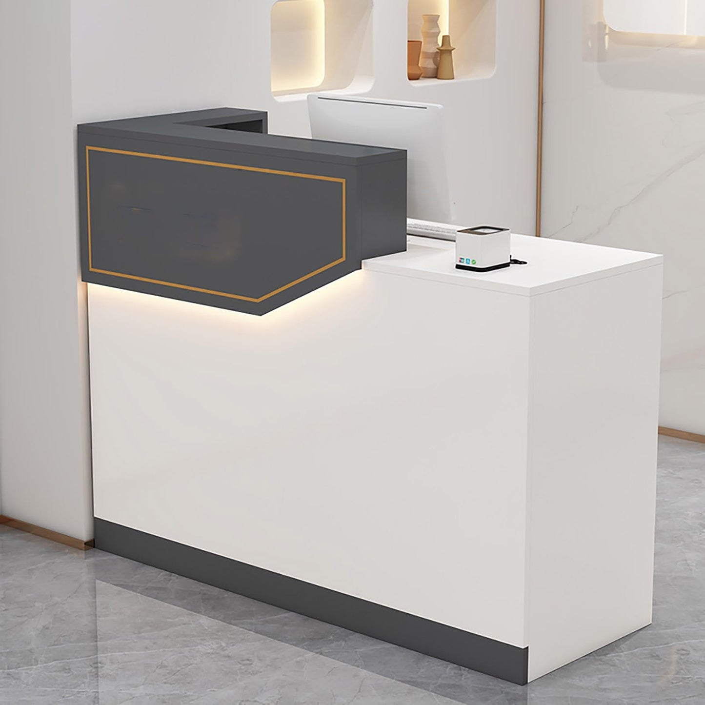 Salon Reception Desk with Counter,Front Office Reception Desk for Small Spaces,Office Front Desk Reception with counte, with Lockable Drawers, Suitable for Hotels, c