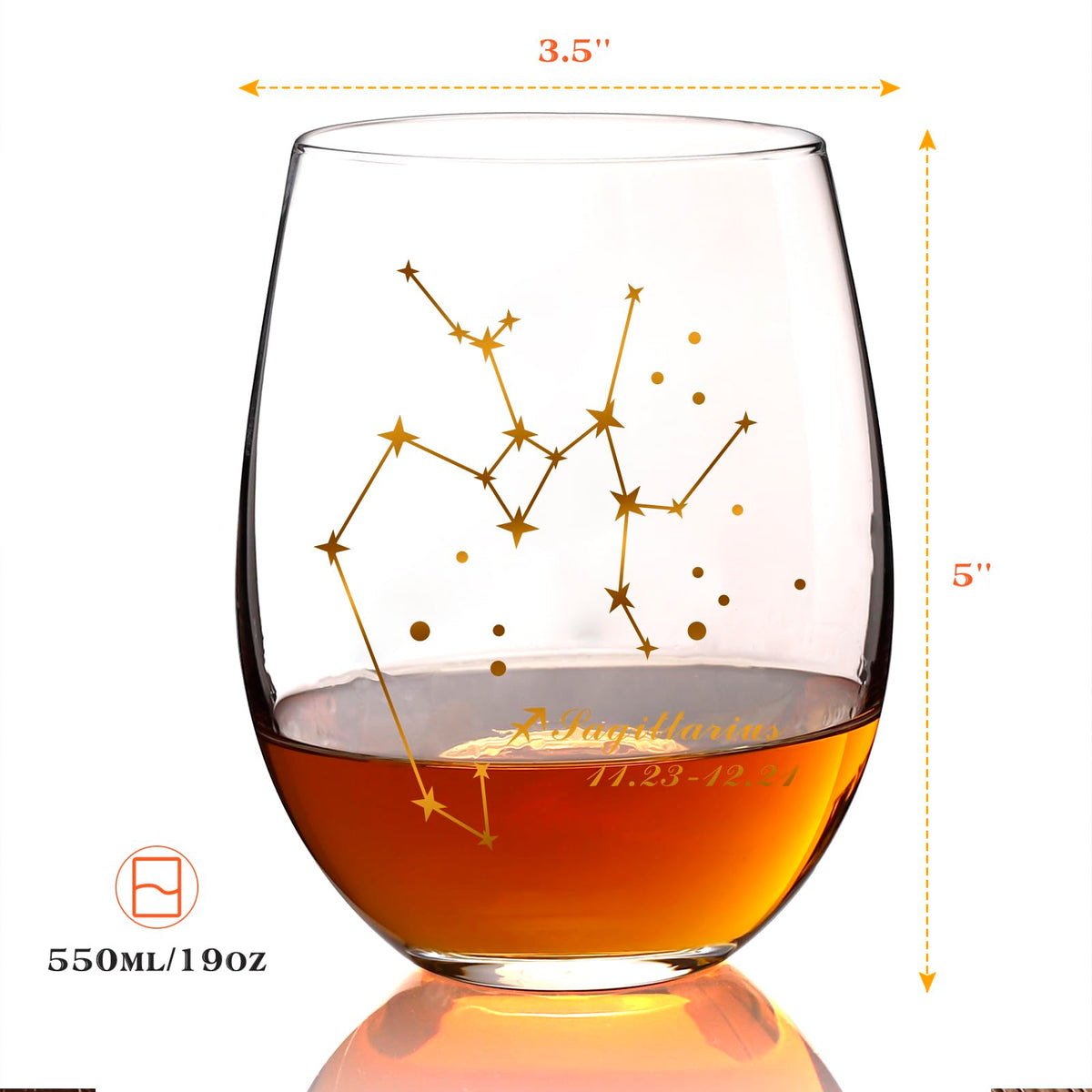 HOHY Sagittarius Zodiac Wine Glass 20 Oz, Sagittarius Zodiac Birthday Horoscope Gifts for Women, Wine Glass Astrology Constellation Gifts for Women, Constellation Wine Glasses Golden