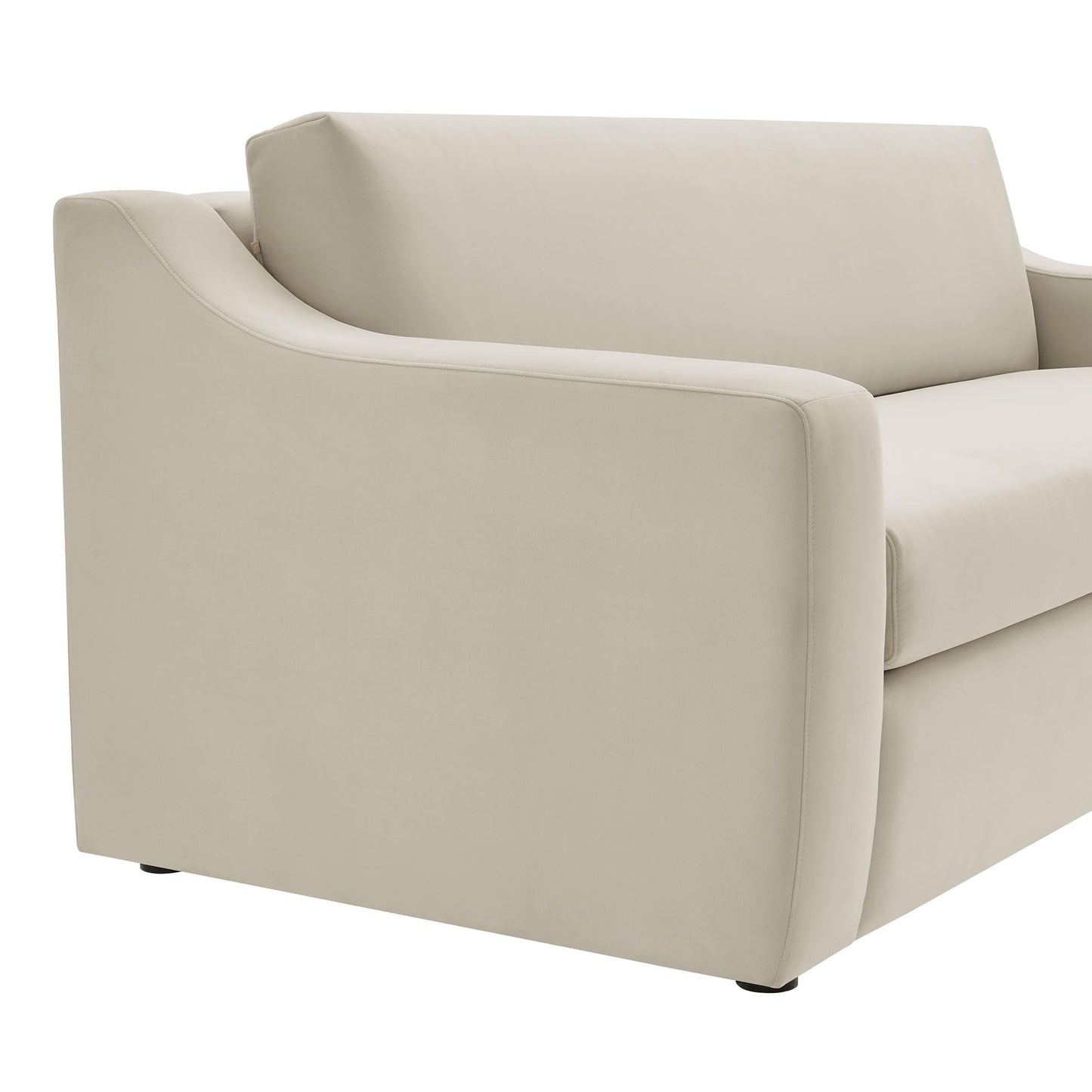Modway Liora 87 Inch Stain-Resistant Performance Velvet Sofa in Alabaster - 3 Seater Upholstered Sofa Couch for Living Room Seating - Comfy Deep Seat Sofa with Scoop Arms