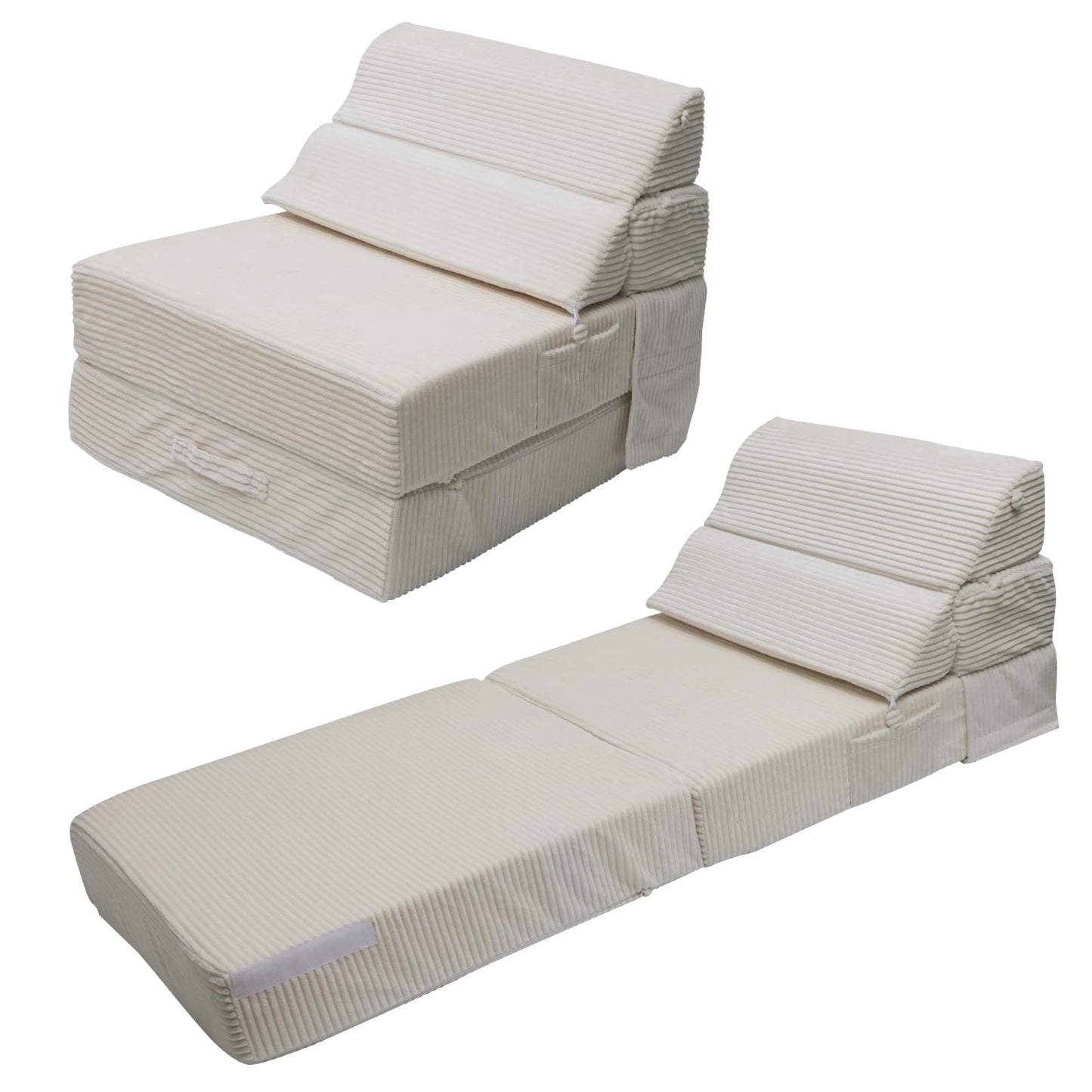 INRLKIT Cozy Folding Sofa Bed Convertible Sleeper Chair Couch Foldable Floor Mattress Comfy Portable Floor Sofa Lounge for Living Room Bedroom(77"x26",Beige White,30D Density Foam)