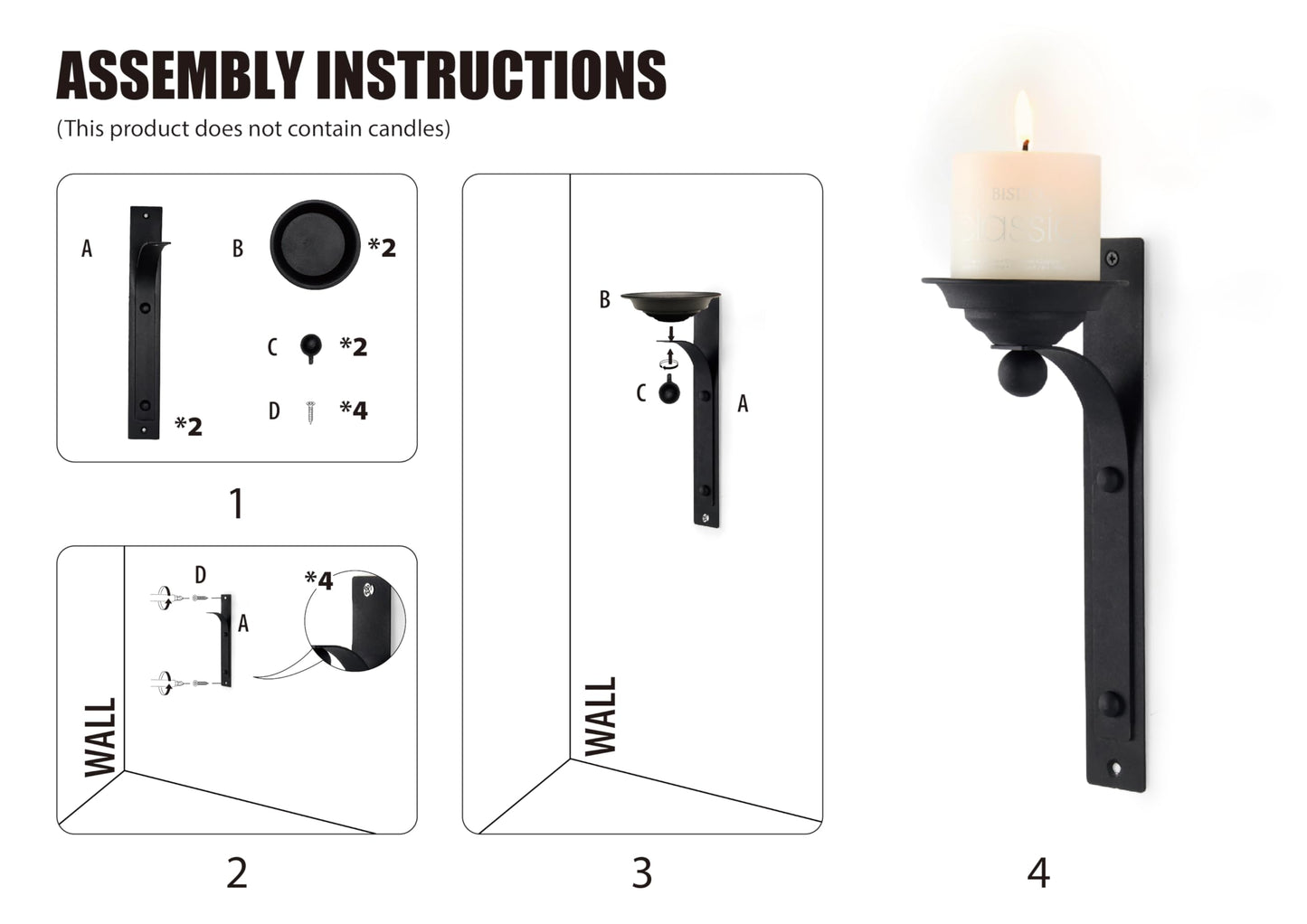 Aimto Industrial Retro Style Wall Sconce Candle Holder Metal Hanging Wall Decorations for Home,Living Room, Bathroom, Dining Room, Set of 2(Black