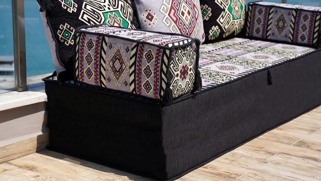 arabicsofa Traditional Arabic Diwan Floor Sofa Set – Ottoman Style Corner Lounge Seating with Backrest Cushions for Living Room