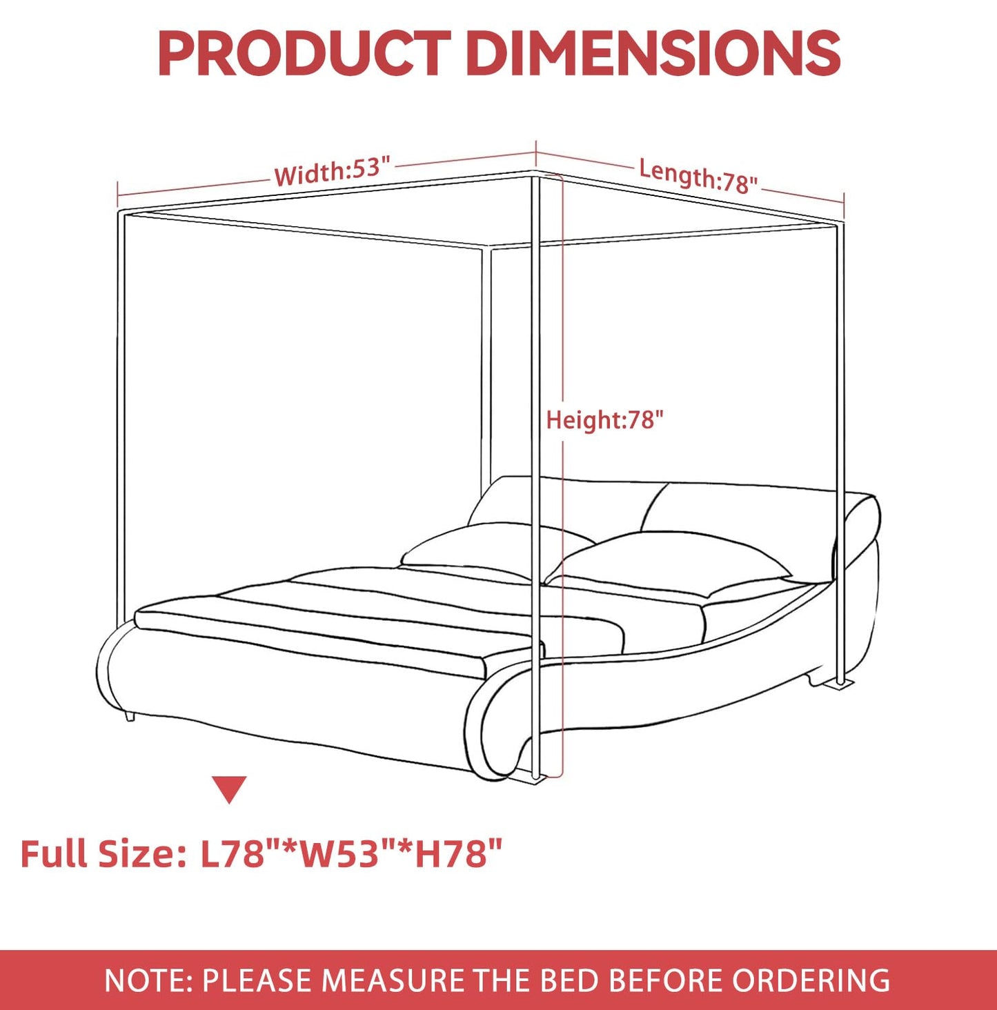Foreate Canopy Bed Frame Stainless Steel Full Size Bed Canopy Frame & Bed Poles, Fit for Four-Corner Bed and Mosquito Curtains, Full (Silver)