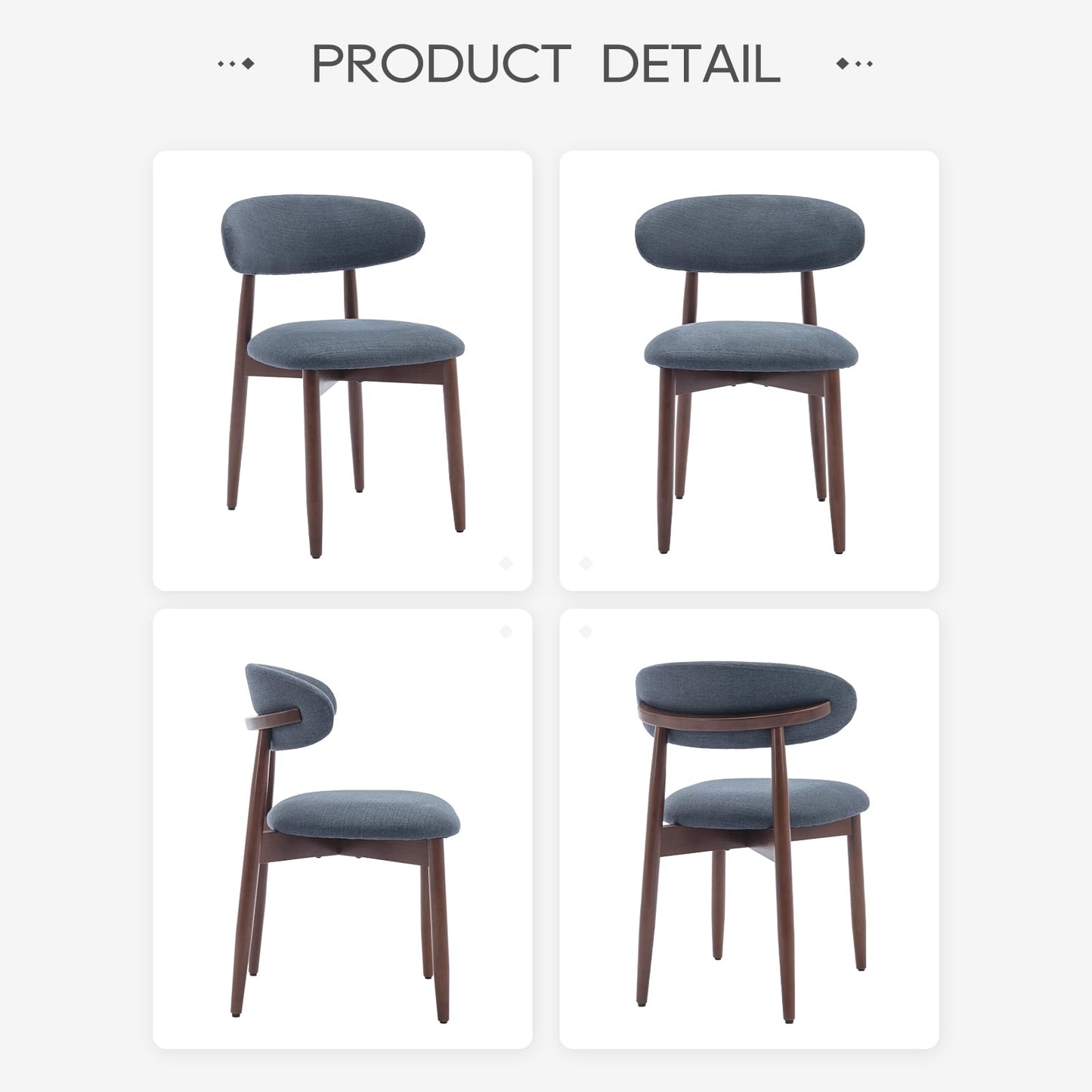 COLAMY Wooden Dining Chairs Set of 4, Modern Fabric Upholstered Dining Room Chair, Farmhouse Kitchen Side Chairs with Foot Pegs, Blue