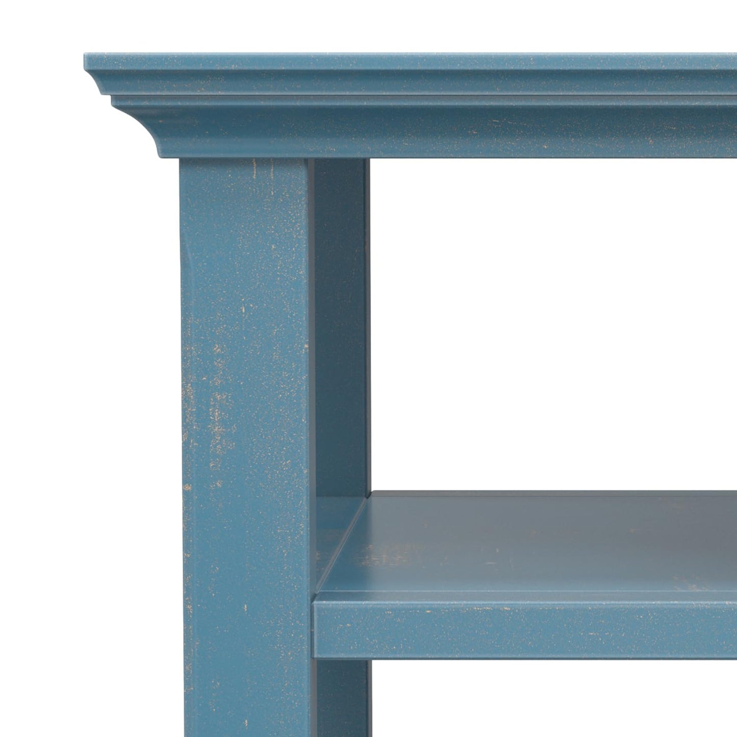 SIMPLIHOME Acadian Narrow Side Table - 14 inch Wide Solid Wood Rectangular End Table with 2 Open Shelves in Distressed Coastal Blue, Transitional Lamp Stand or Nightstand for Living Room or Bedroom