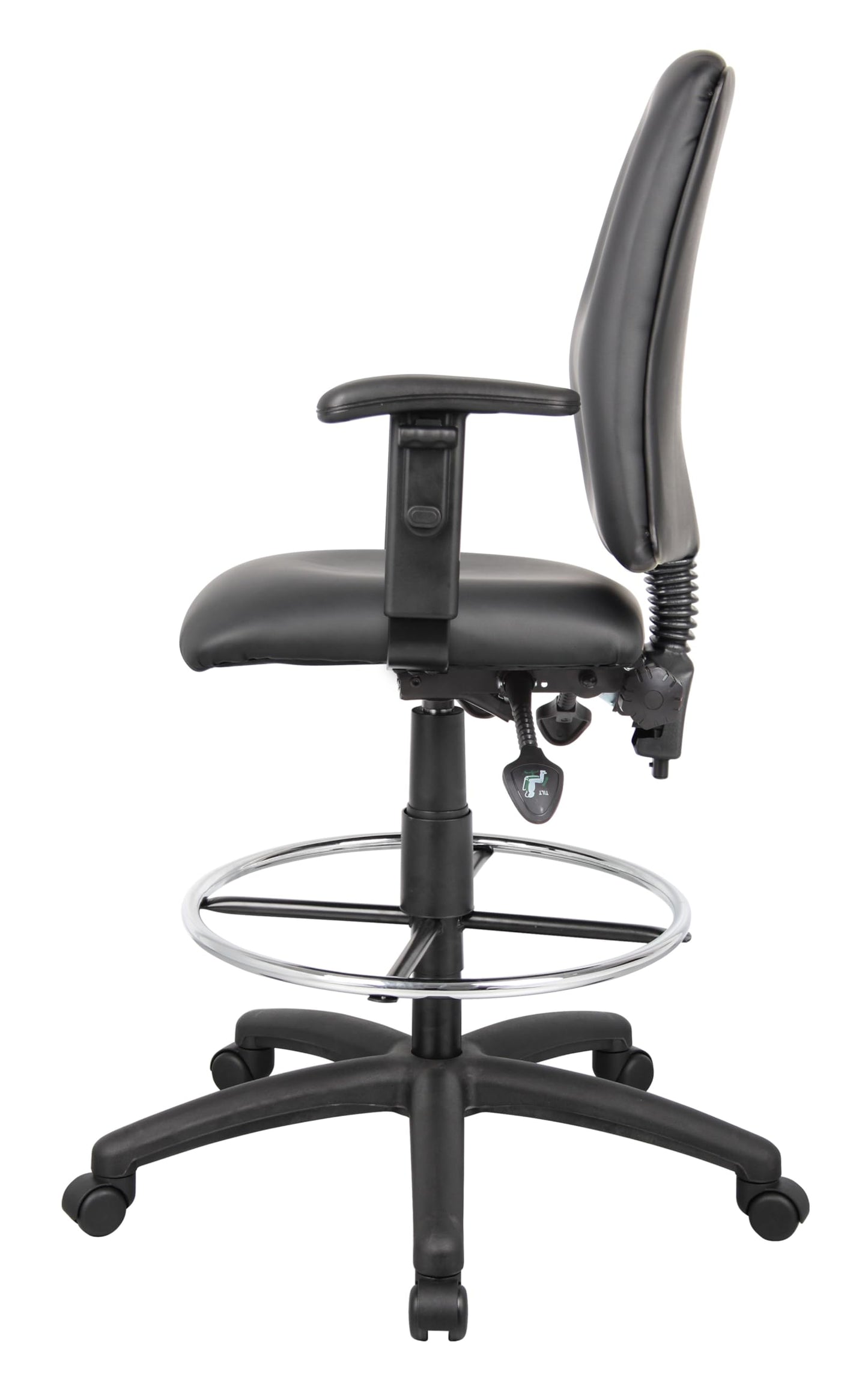 BOSS Office Products B1646 Multi-Function LeatherPlus Drafting Stool with Adjustable Arms, Black