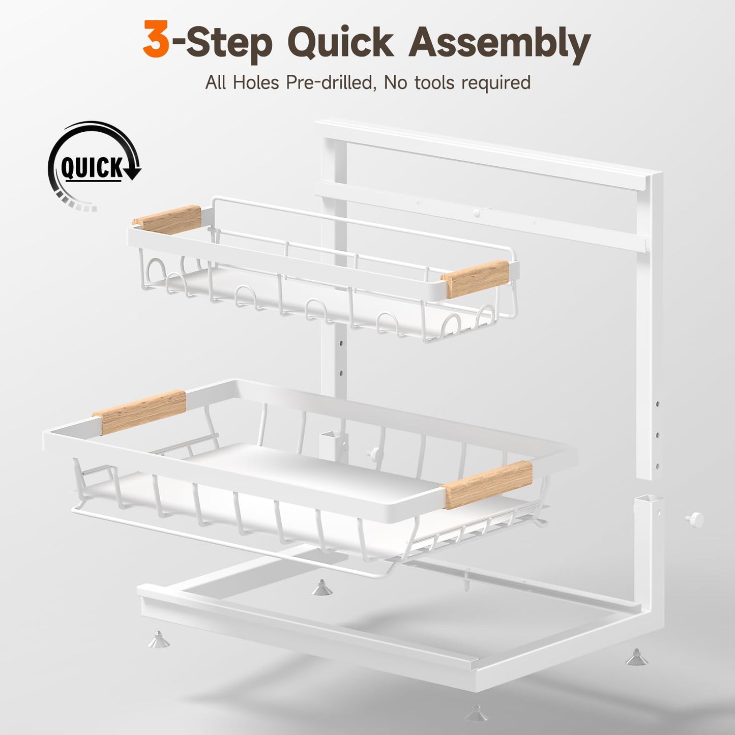 Sevenblue 2 Packs Under Sink Organizer, Height Adjustable 2 Tier Under Kitchen Sink Organizer, Multi-Purpose Storage Shelf for Kitchen Bathroom Cabinet (White, Large)