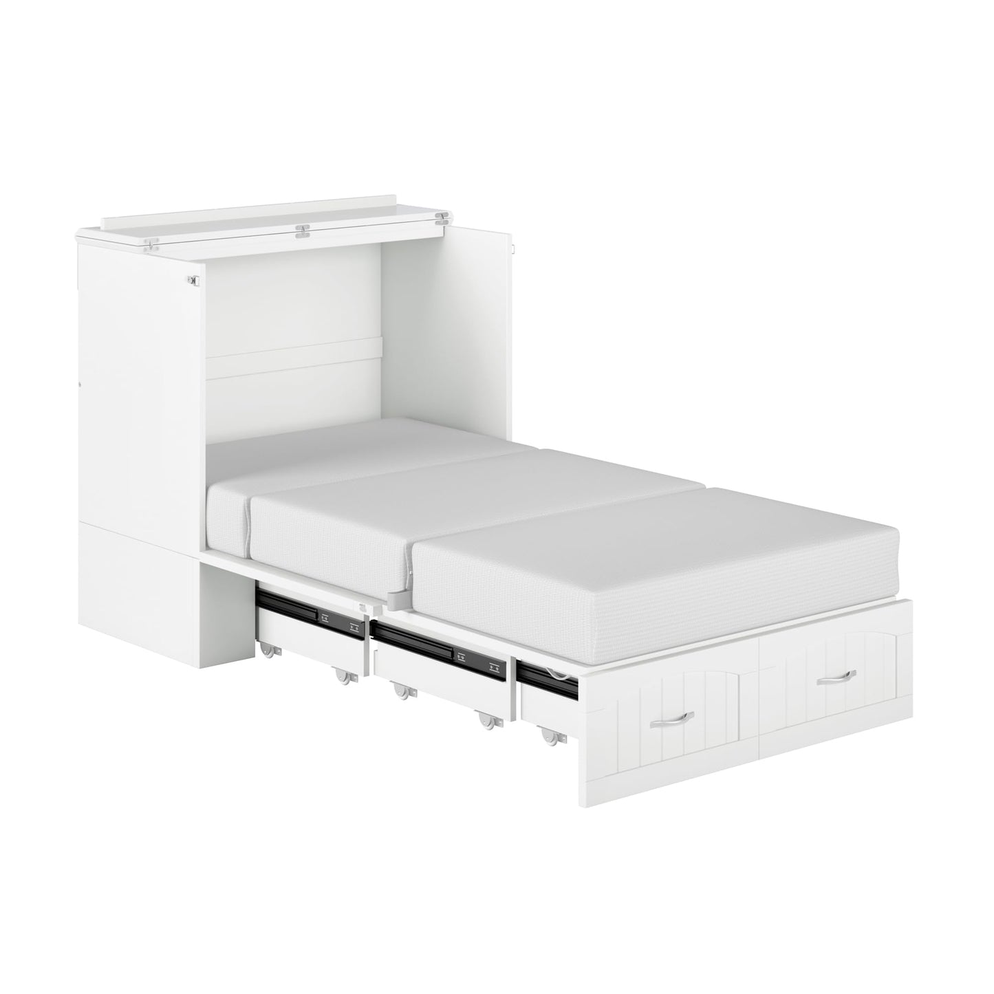 AFI, Southampton Murphy Bed Chest Twin XL with 6" Mattress, Storage Drawer & Built-in USB Charger, White