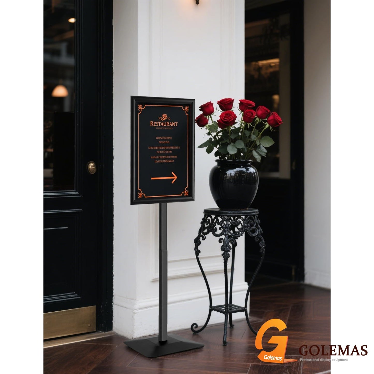Golemas Sign Stand for Display, 11lbs Integrated Rod Heavy Duty Pedestal Floor Signage Stand Holder, for Outdoor or Indoor Advertising (8.5 x 11, Black, 3Pack)