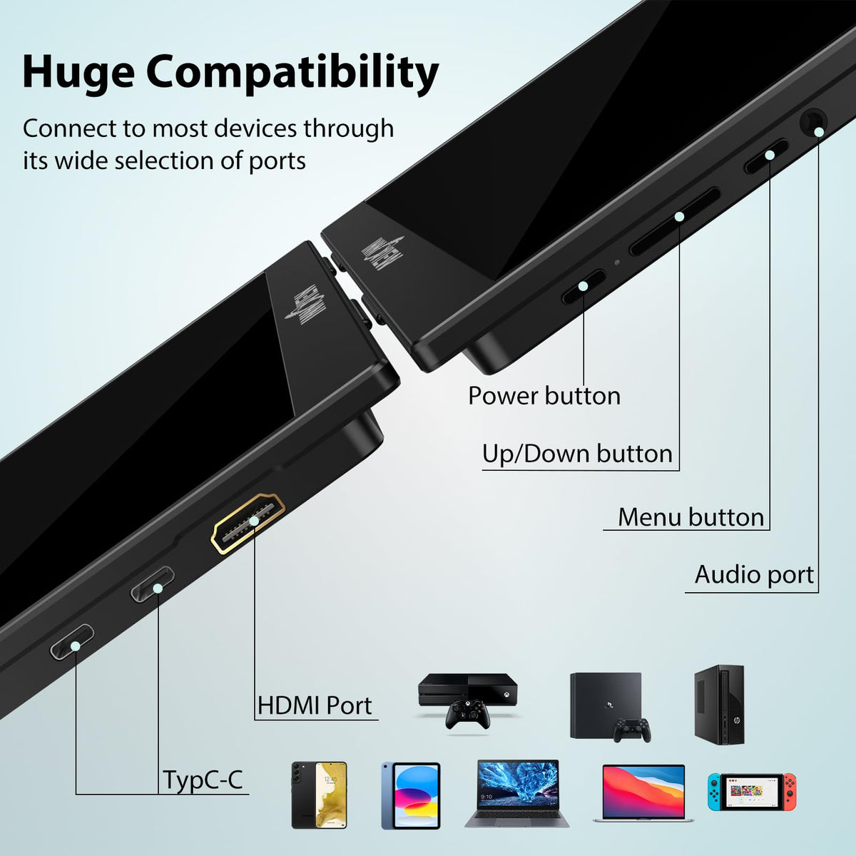 InnoView Portable Monitor 18.5 inch 100HZ 120% sRGB, 1080P FHD IPS Large Portable Monitors for Laptop USB C HDMI HDR Travel Monitor with Kickstand Mac PC Xbox PS4/5 Switch