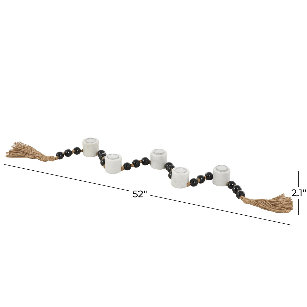 Deco 79 Marble Decorative Candle Holder Garland Candle Stand with Brown Tassel and Black Beads, Candlestick Holder 52" x 2" x 2", White