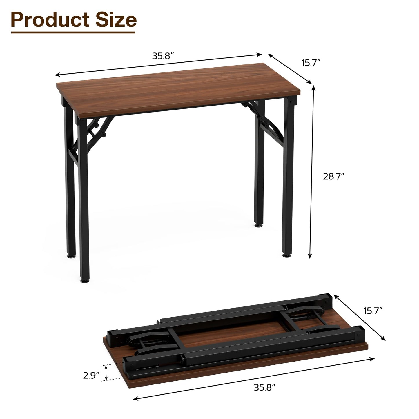 TEMI Small Computer Desk Folding Table - 35.8" Foldable Office Desk, No Assembly, Perfect for Small Spaces in Bedroom, Dorm, or Apartment, Portable Mini Desk or Study Table with Compact Design, Walnut