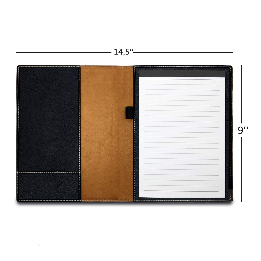 Small 7" X 9" Portfolio Notepad, Flag of the United States, Personalized Engraving Included (Black with Silver)