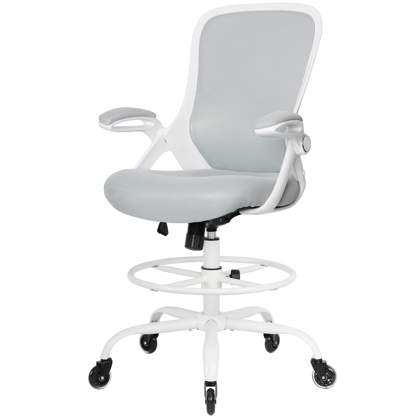 HYLONE Drafting Chair Tall Office, Ergonomic Standing Desk Stool Adjustable Drafting Chair Big Tall Drafting Office Chair White