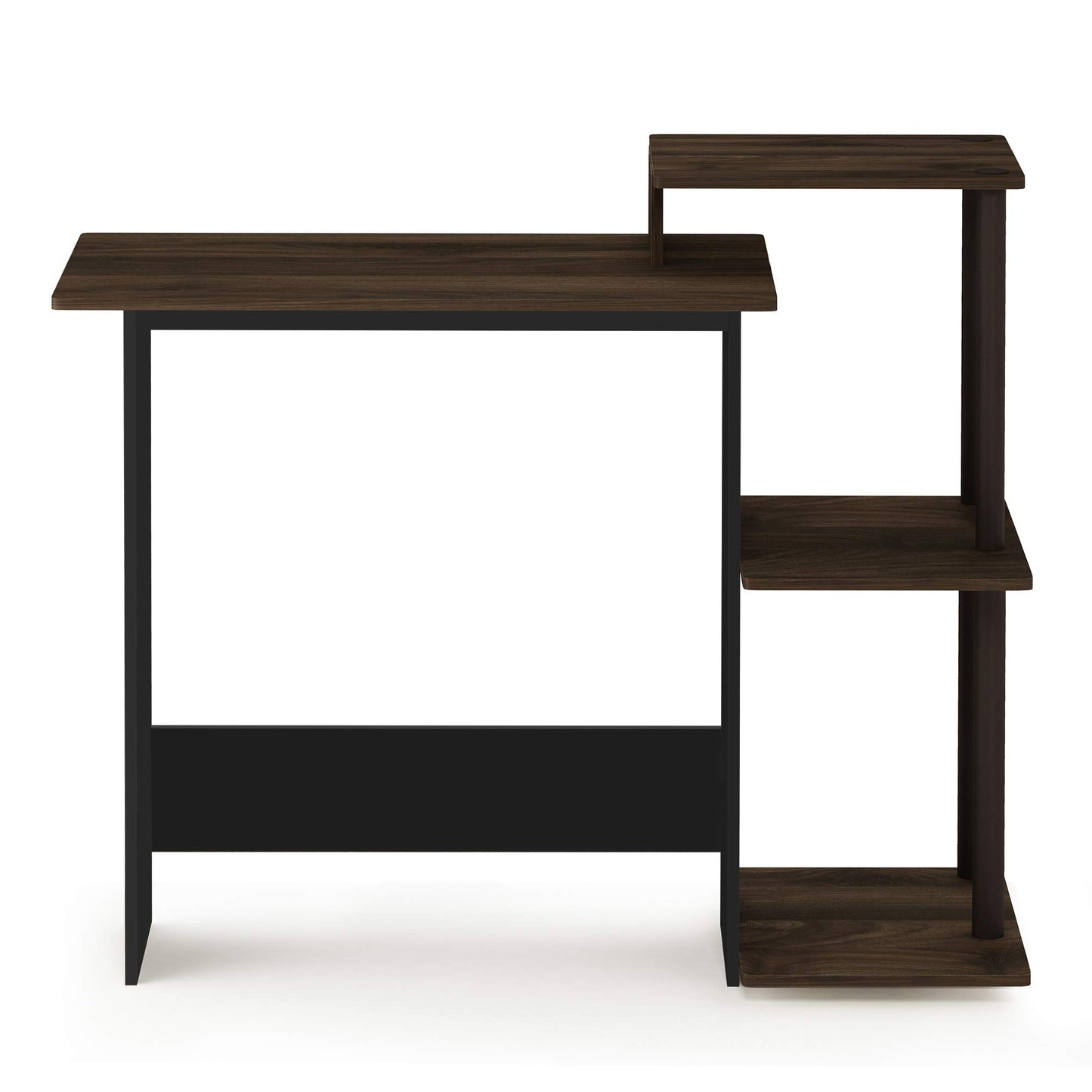 Furinno Efficient 29-Inch Brown Computer Desk, Office Desk with 3 Side Shelves, Rectangular Home Office Desk, Gaming Desk for Home Office, Bedroom, Study Room, Brown Walnut