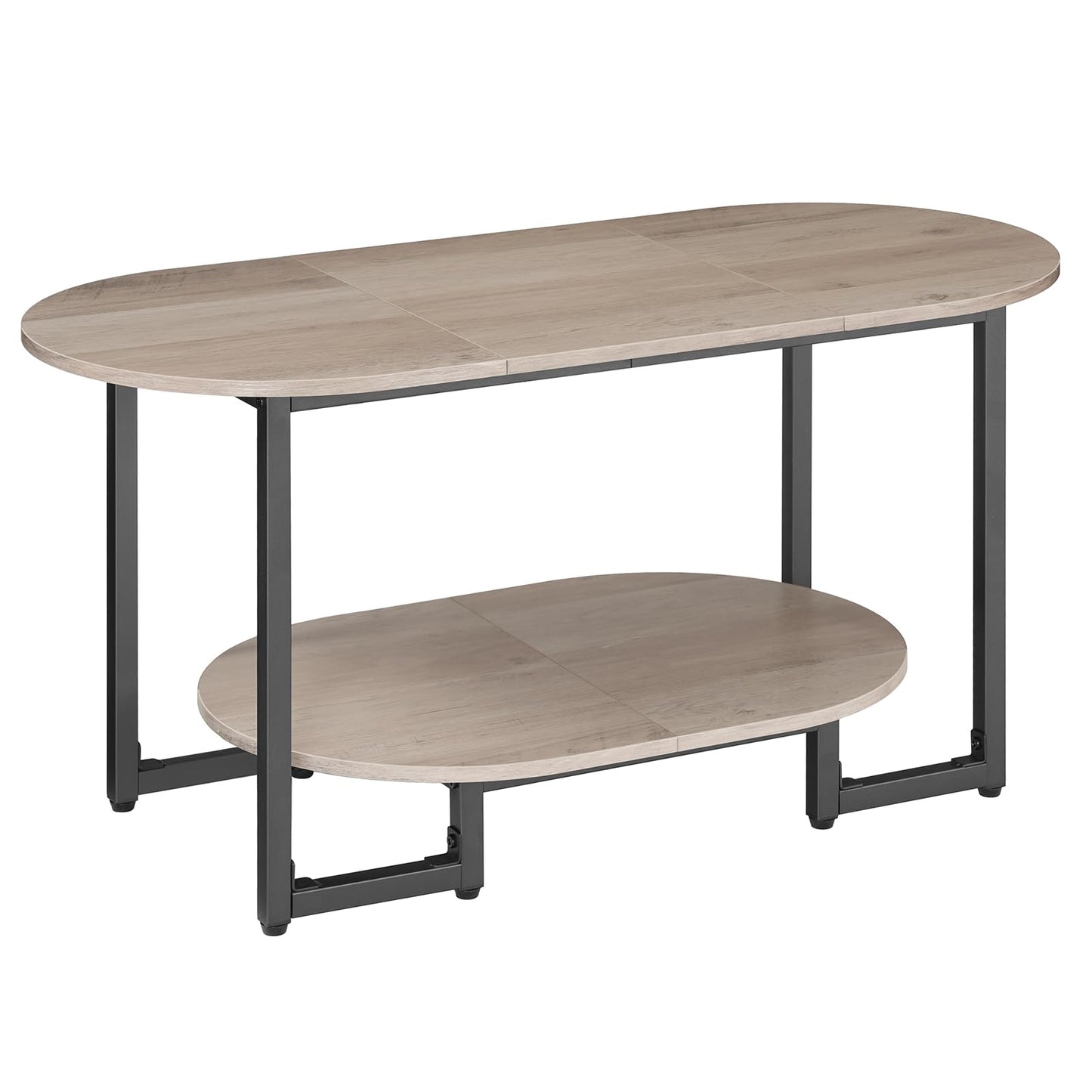 HOOBRO Coffee Table for Living Room, Oval Small Coffee Table with 2-Tier Open Storage Shelf, Industrial Cocktail Tea Table, Wooden Desktop Center Table, Farmhouse, Home Office, Greige BG09KF01
