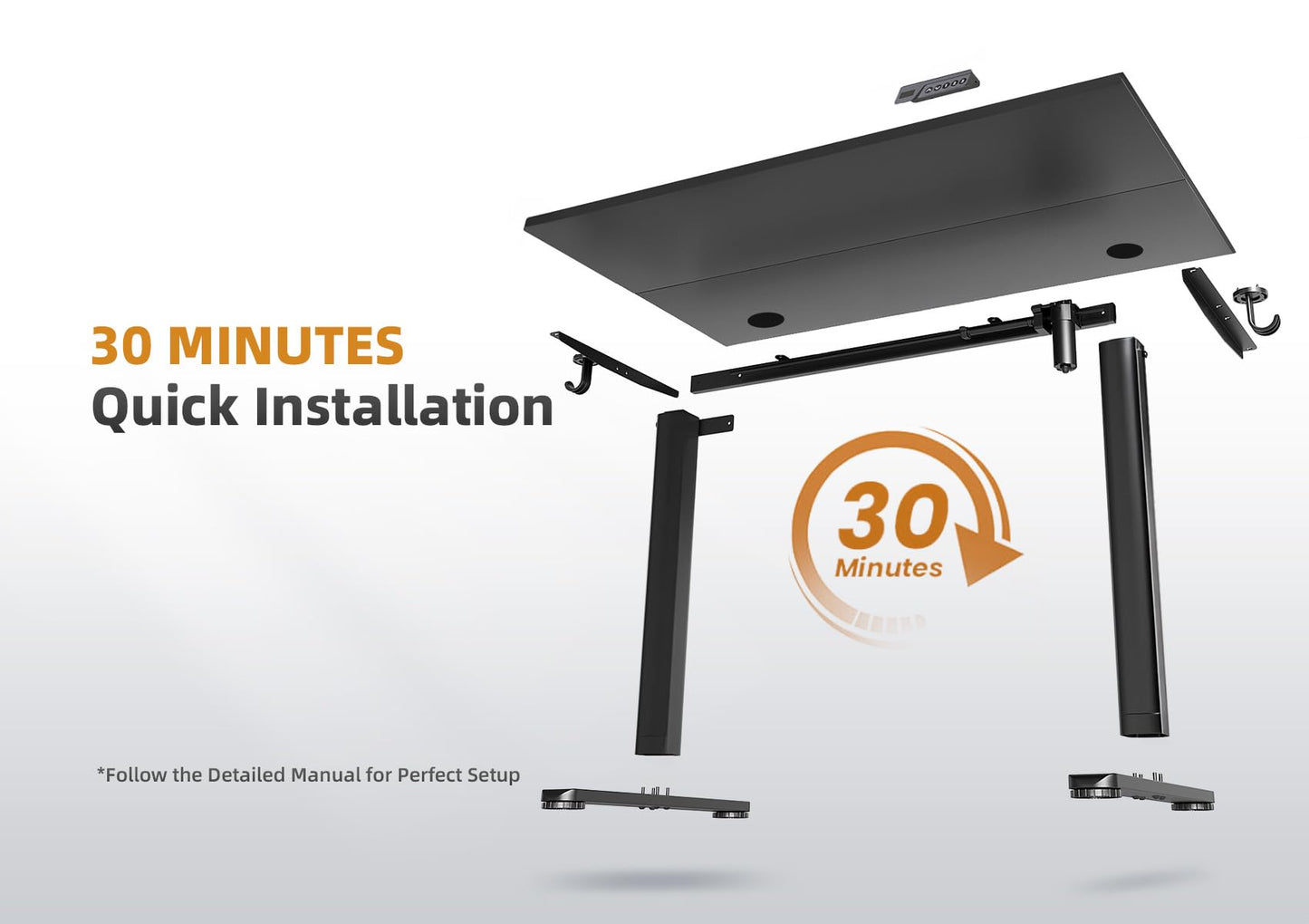 YDN Electric Standing Desk, 40 x 24 Inches Adjustable Height Stand up Desk with Cable Management, Home Office Desks with Splice Board & Frame, Black Top