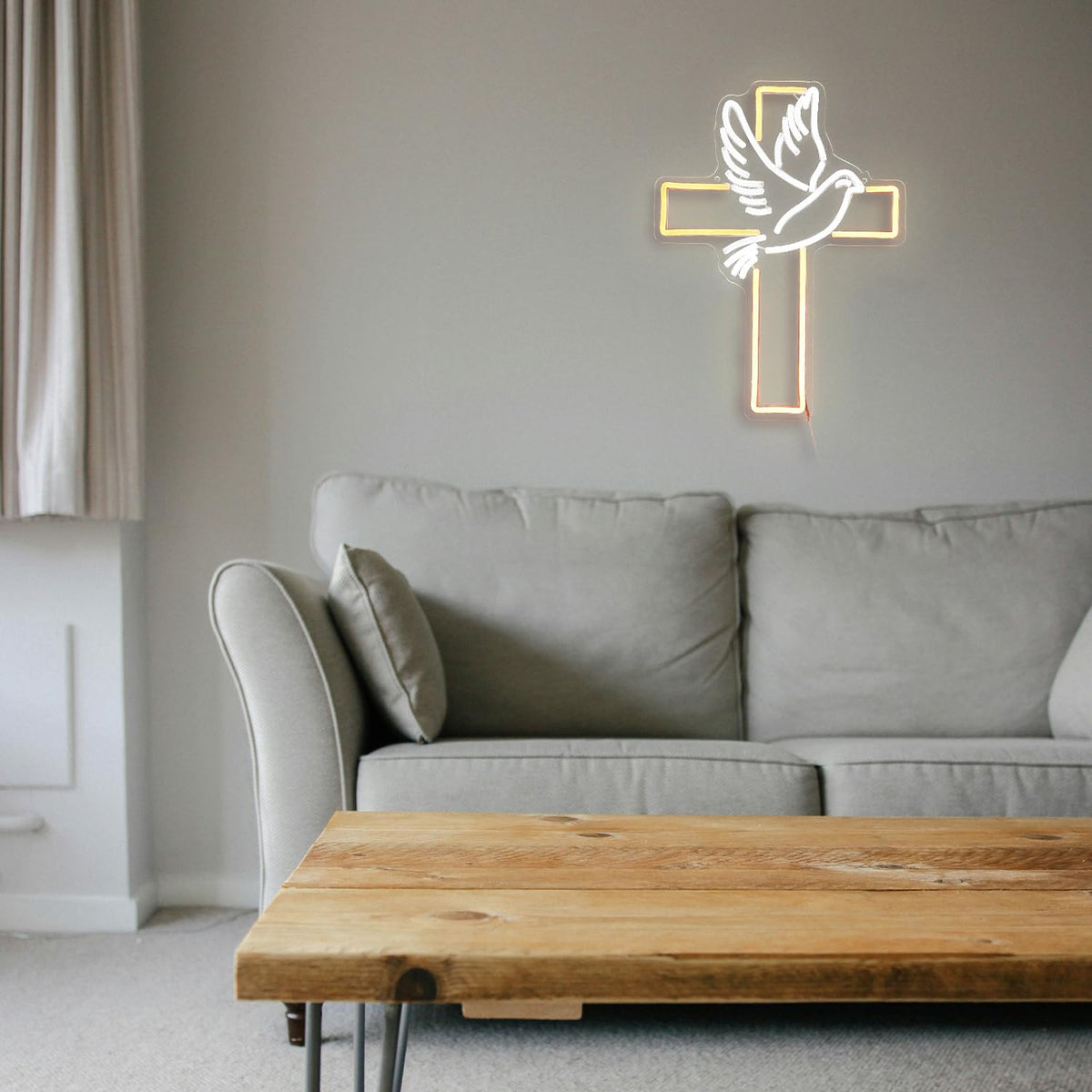 Cross Neon Sign Dimmable Led Easter Cross Neon Light For Wall Decoration White Dove of Peace Neon Light Signs USB Powered Light Up Sign For Festival Party Wedding Home Decor