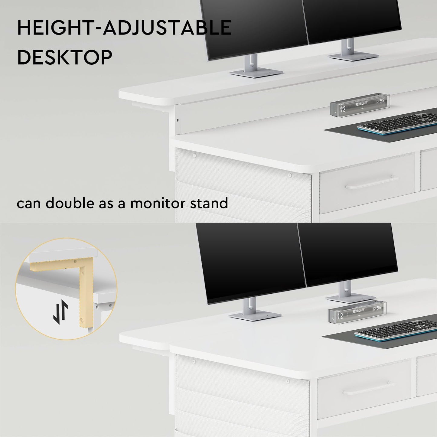 Maihail Small desk with Drawers, 31.5X15.8-22.9 Inches Office Computer Desk with Side Pocket & Ergonomic Adjustable Monitor Stand, Writing Table for Small Spaces, Kids desk, vanity desk Bedroom, White