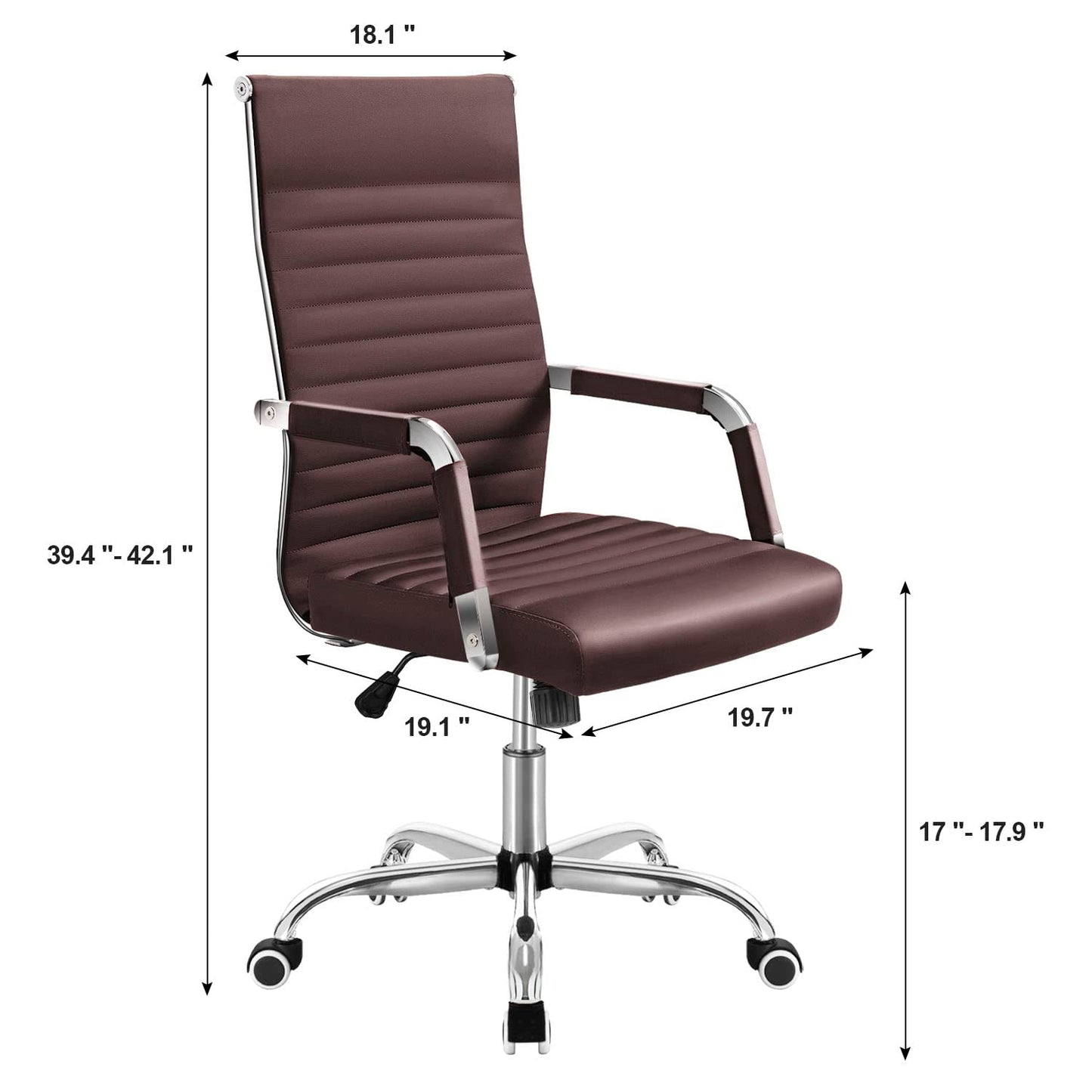 Shahoo Ribbed Office Chair, Mid-Back PU Leather Office Chair Executive Task Chair with 360° Swivel Wheels for Conference Room, Home Offices (Brown)