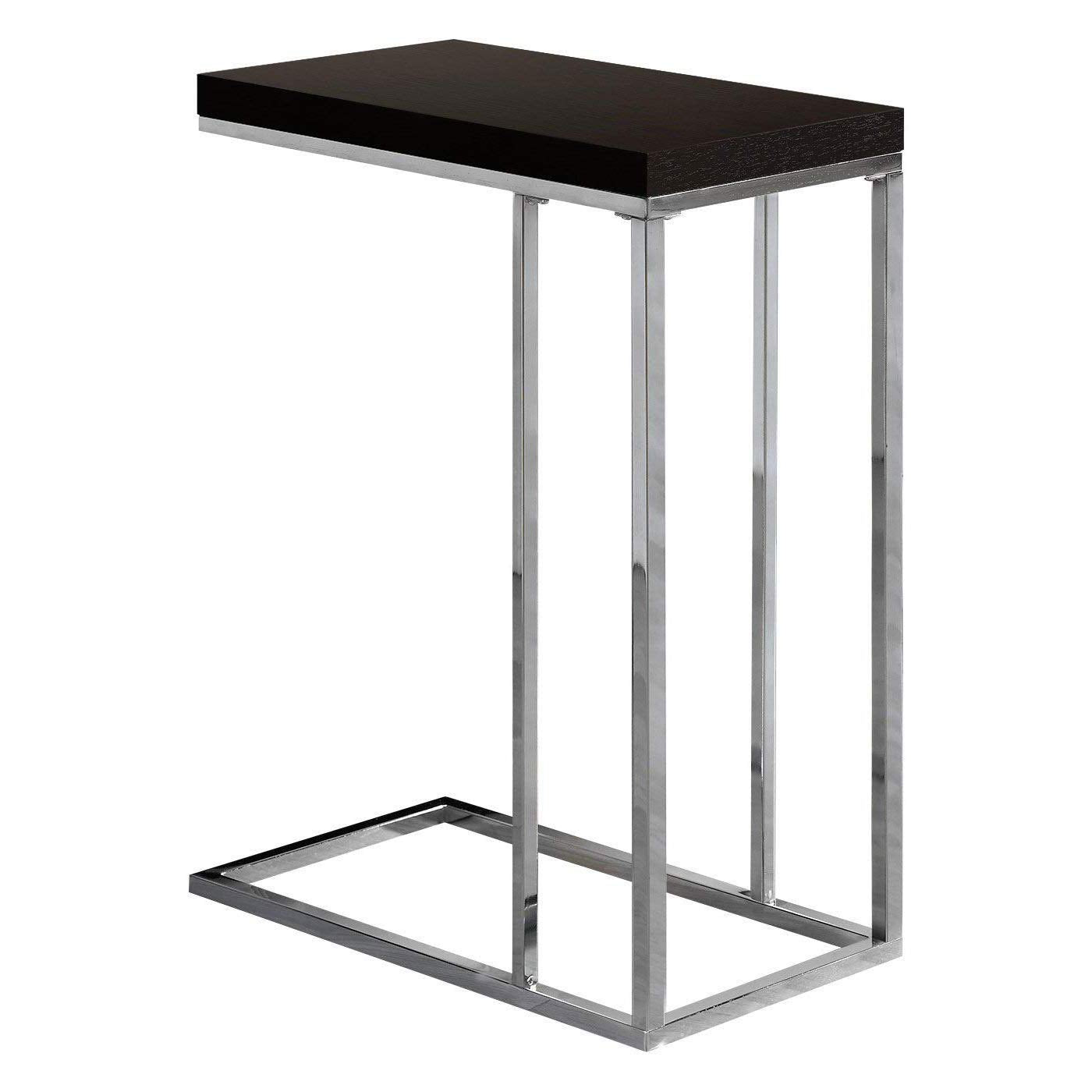 Monarch Specialties I 3007 Accent Table, C-shaped, End, Side, Snack, Living Room, Bedroom, Metal, Laminate, Brown, Chrome, Contemporary, Modern