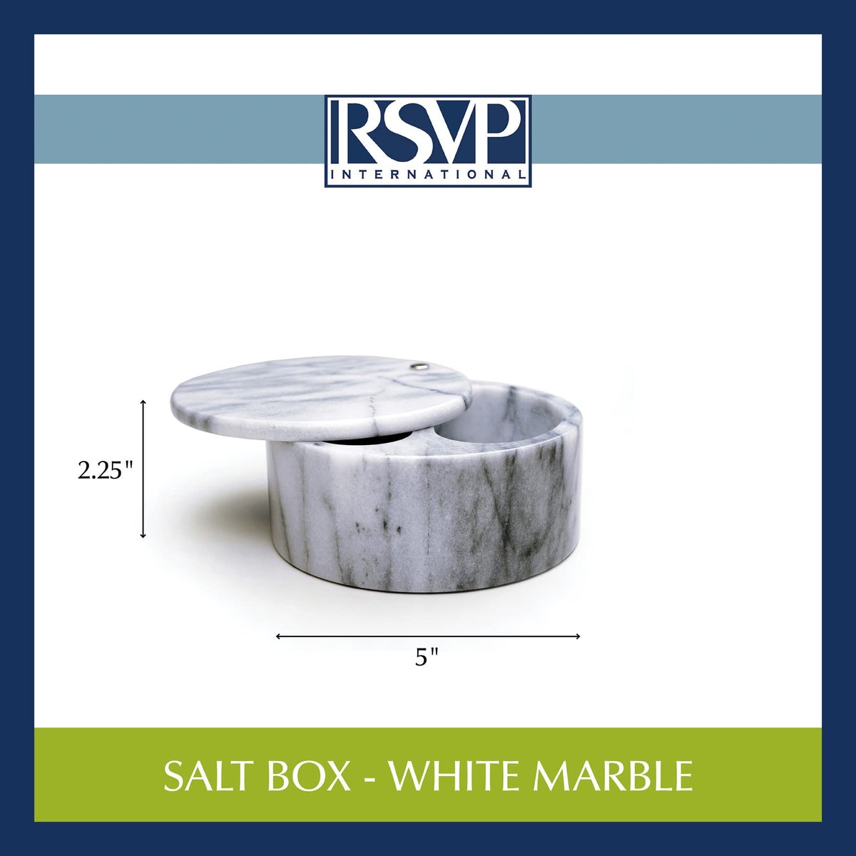 RSVP International Dual Compartment Box | Chic & Modern Herb Container | 10 Ounces Total | Swivel Top Protects Salts | Beautiful, Solid Marble, 5", White