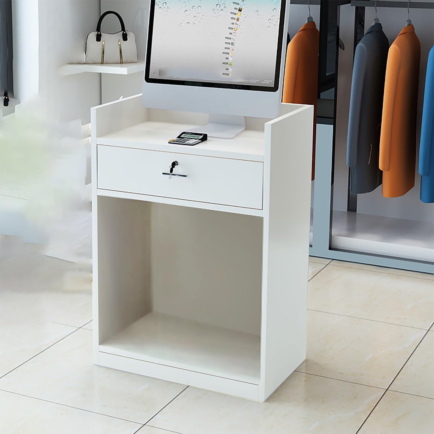 Reception Desk for Spaces with Lockable Drawer, Compact Office Counter Desk Counter Modern Front Lockable Drawers,Front Receptionist Desk, Wooden Front Desk, Front Counter Desk with Lockable