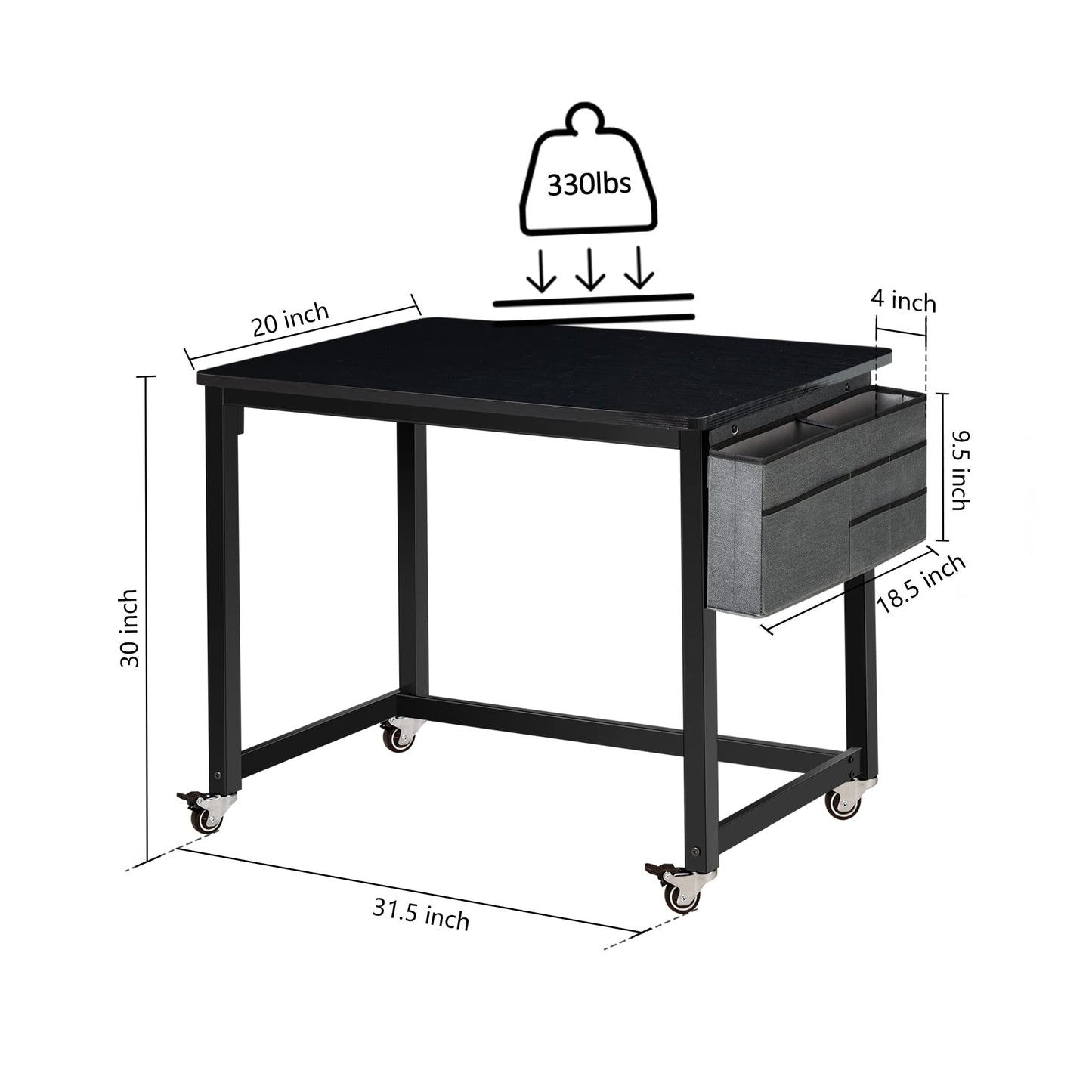 AHB Rolling Computer Desk with 4 Smooth Wheels, Simple Style Mobile Writing Desk Home Office Study Table Movable Workstation with Metal Frame (Black, 32")