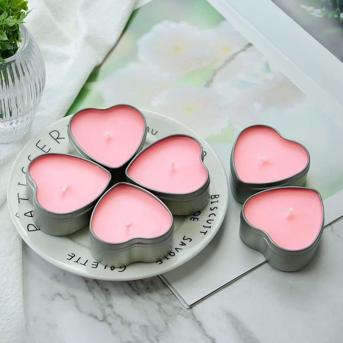 DEYBBY Rose Aromatherapy Pink Tea Light Large Candles, Highly Scented tealight Candles—6 Hours Burn Time for Valentine's Gift, Dinner, Wedding (Pack of 6)