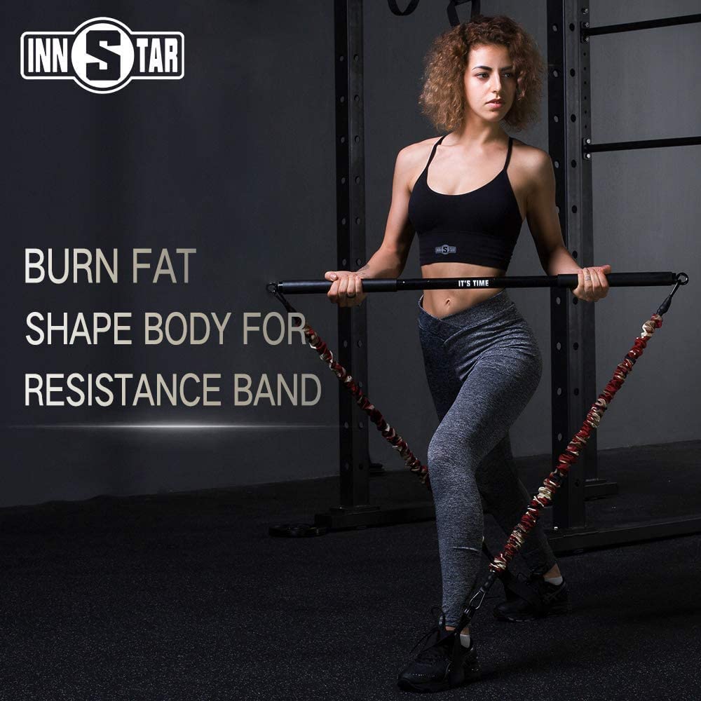 INNSTAR Home Gym workout bar 38" Black Max Load 800lb for Resistance Bands Body Exercise Power Lifting Fitness Training Bar (Black-38'')