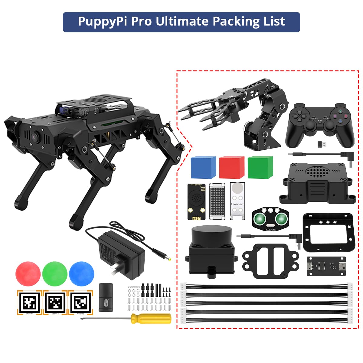 PuppyPi Robot Dog with ChatGPT Large AI Models AI Embodied Intelligence ROS Robotic Dog Vision Scene Voice Understanding SLAM Mapping Navigation Bionic Quadruped Robot, Ultimate Kit & RaspberryPi5 8GB