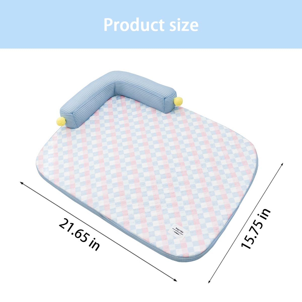 Zabplox Cooling Cat Bed with Pillow – L-Shaped Sofa Design, Breathable Summer Mat for Kittens & Cats, Machine-Washable Cushion Calming Bed for Persian, Siamese, Small Pets (Blue, 21"x15"x4")