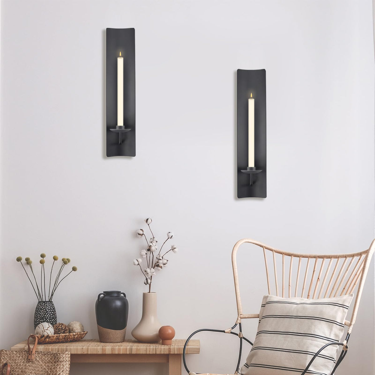OYEFLY 2 Pcs Candle Sconces,Metal Wall Candle Holders (Black)