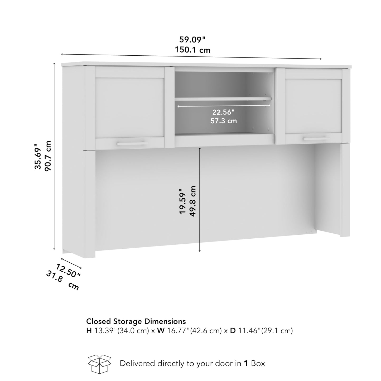 Bush Home 60-Inch Desk Hutch, Office Storage Organizer with Shelves, Cubbies and Frosted Glass Doors for Computer Desk, Home Office Furniture, Somerset Collection, Ash Gray