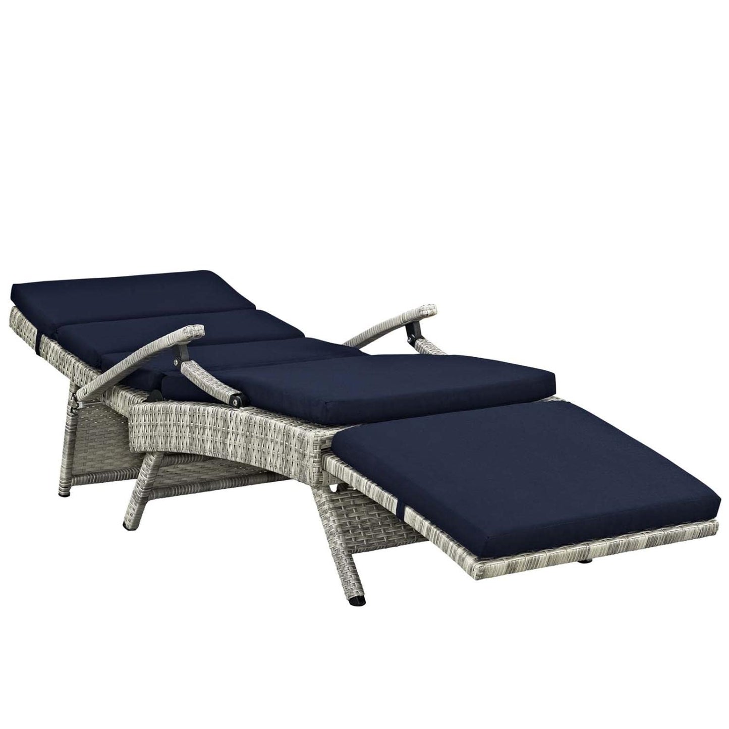 Modway Envisage Outdoor Patio Wicker Rattan Chaise Lounge in Light Gray Navy
